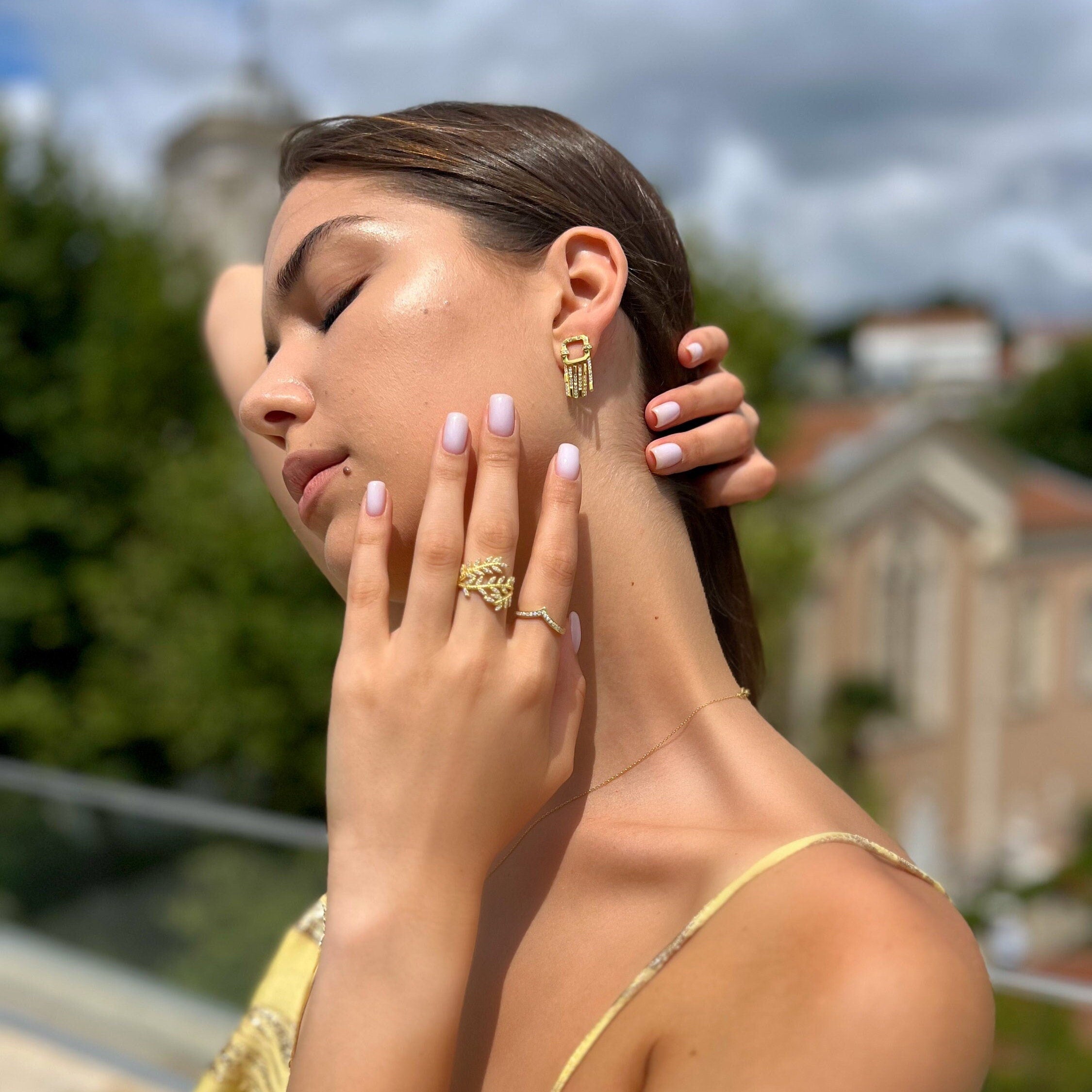 Sparkling Olive Branch Ring - Cz Olive Leaf Adjustable Ring - Cubic Zirconia Wrap Ring -925 Sterling Silver Jewelry For Women - Summer Jewls