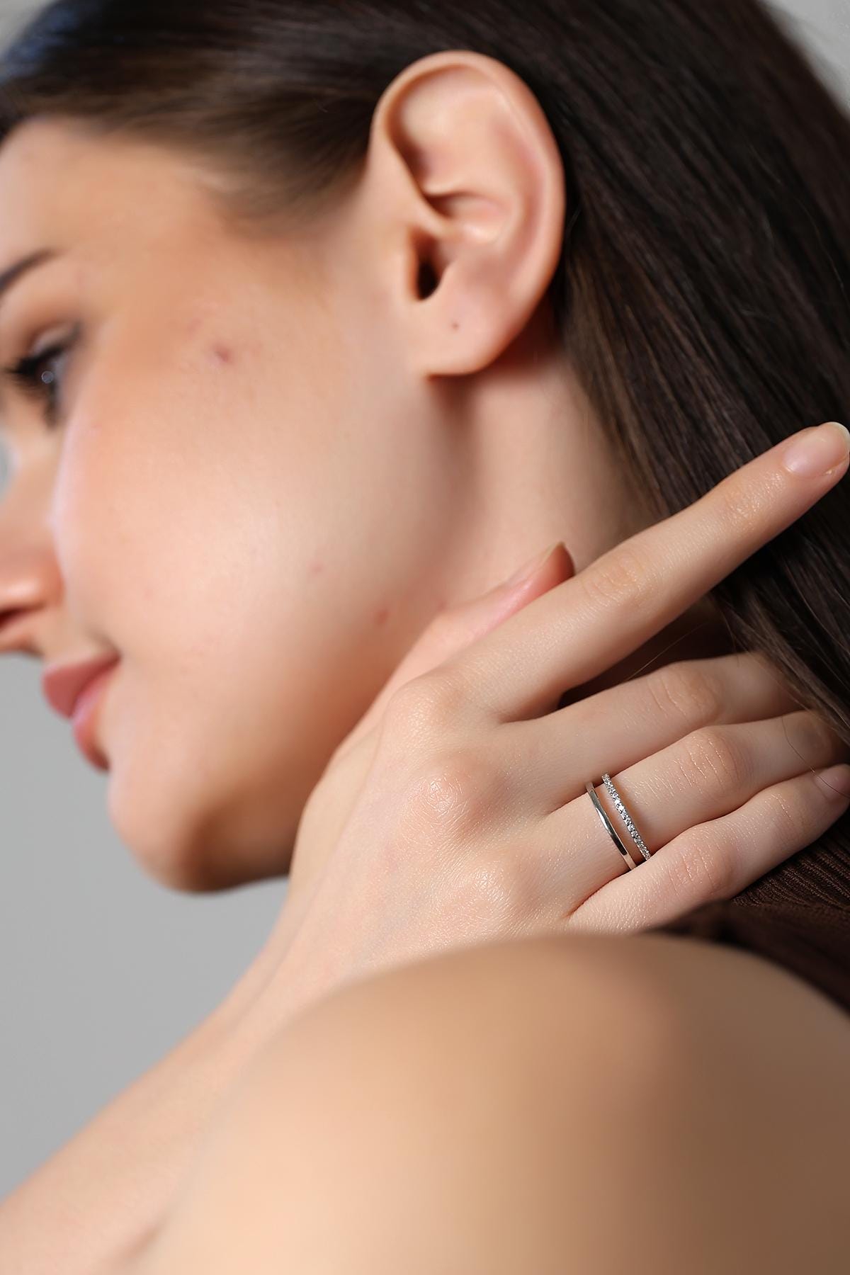 Modern Gold Dual Band Ring , Elegant Cz Double Band Ring , Chic & Classic Stacking Ring, Silver / Gold / Rose Gold Options , Women's Jewelry