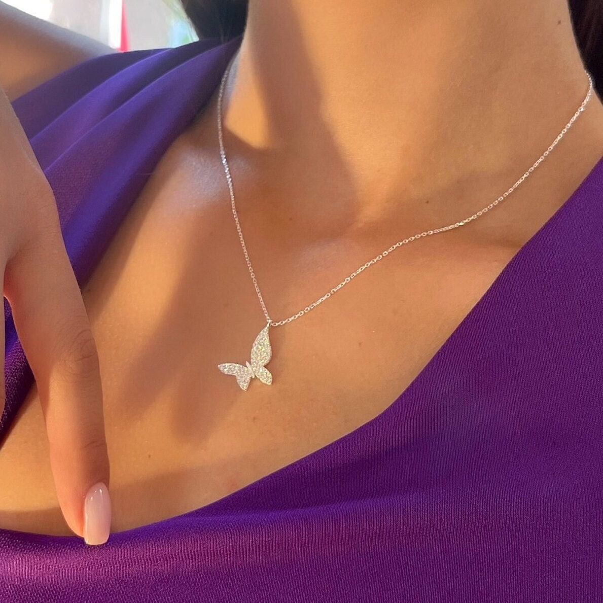 Sparkling Cz Butterfly Necklace - Minimalist & Dainty Butterfly Pendant - High Quality 925 Sterling Silver Jewelry - Cubic Zirconia Pendant
