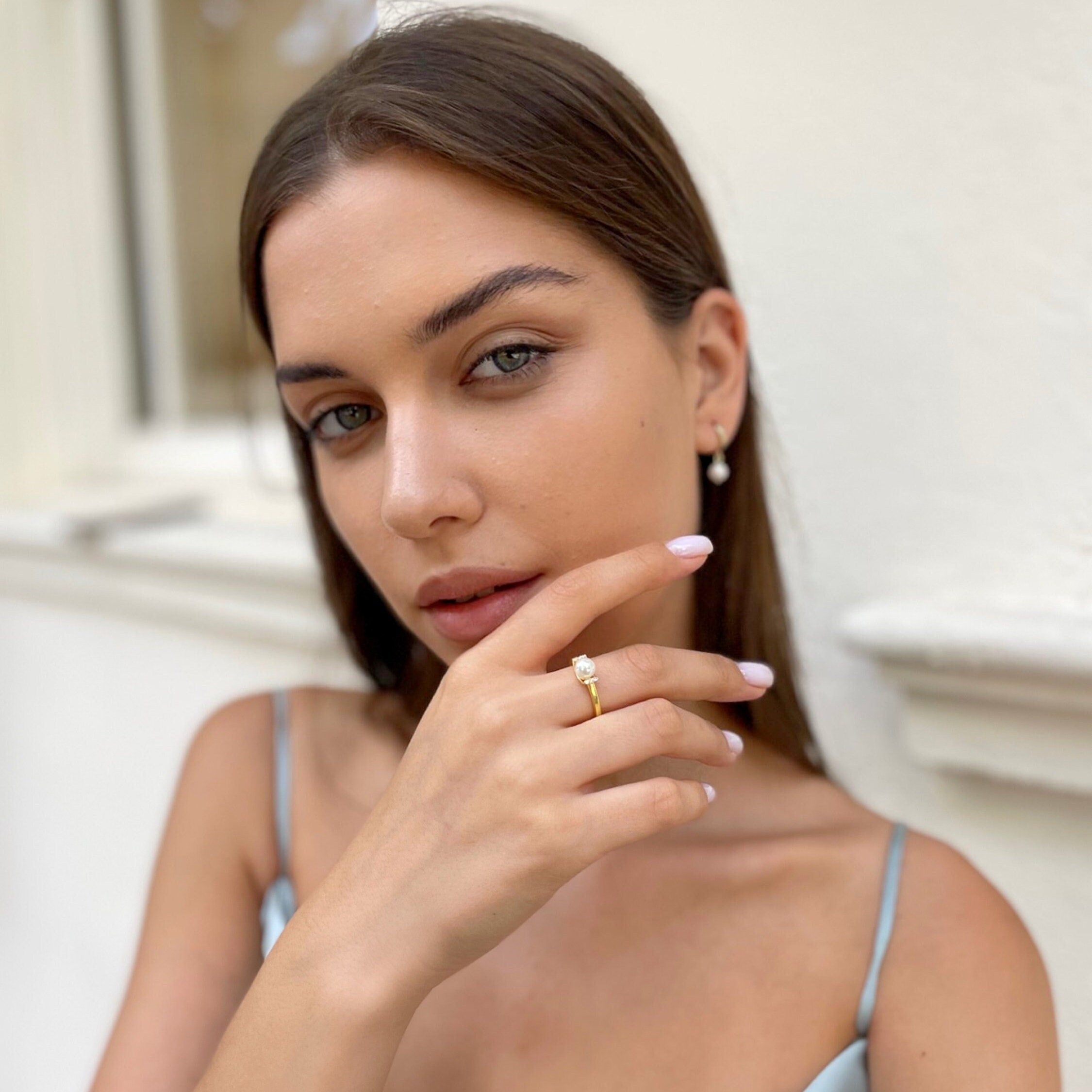 Elegant Pearl And Cubic Zirconia Ring - Gold Color Ring - Adjustable Minimalist Pearl Ring - - Gold/silver/rose Colors