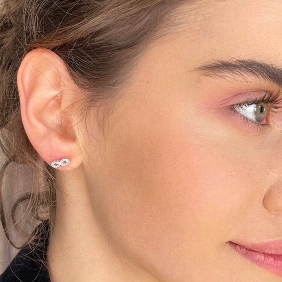 Minimalist Infinity Earrings - Cz Eternal Love Earrings - Infinity Studs - 925 Sterling Silver Jewelry - Love Symbol