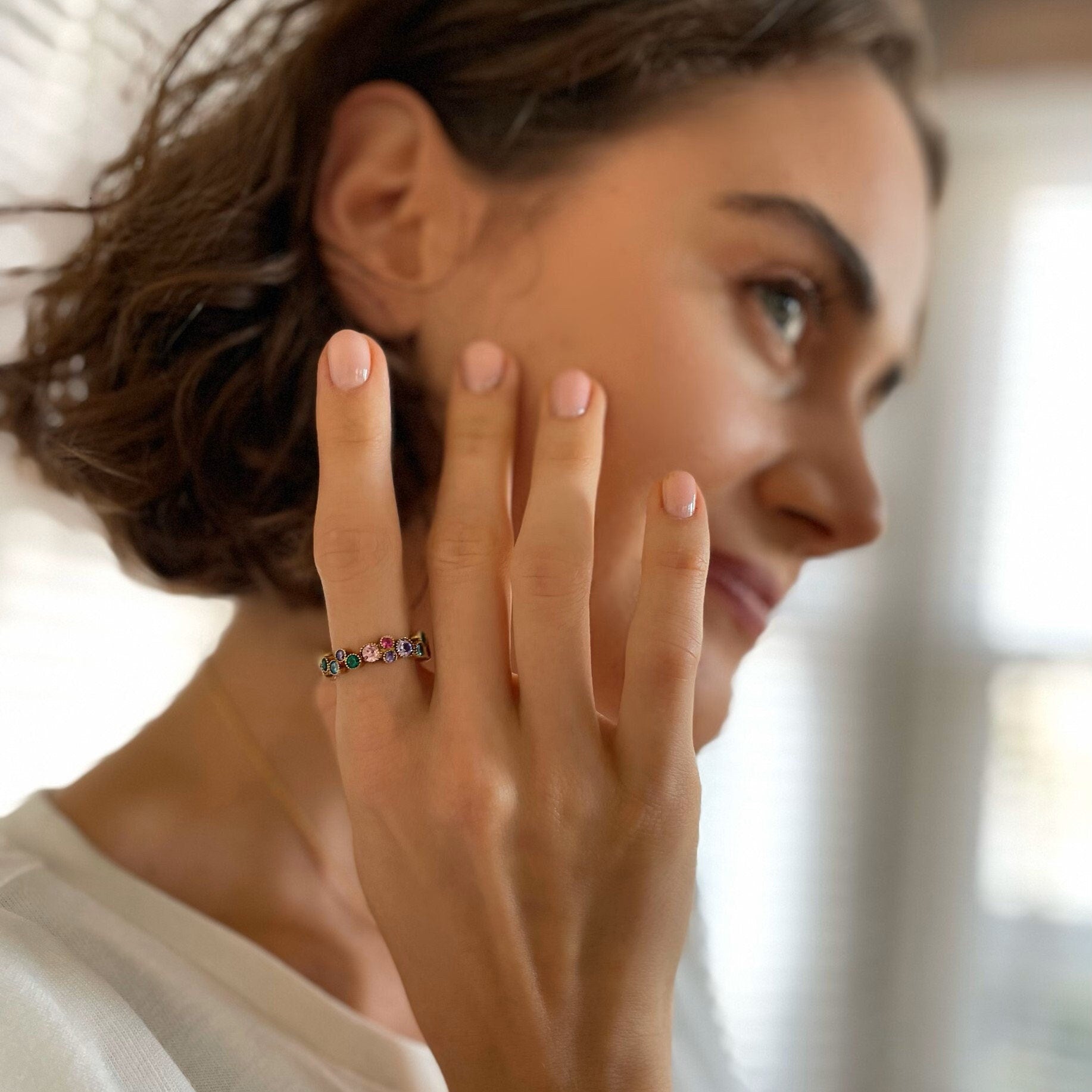 Fancy Rainbow Ring - Multicolor Zirconia Ring - Colorful Cz Crystal Ring - Gold Plated Jewelry - Dazzling Statement Ring