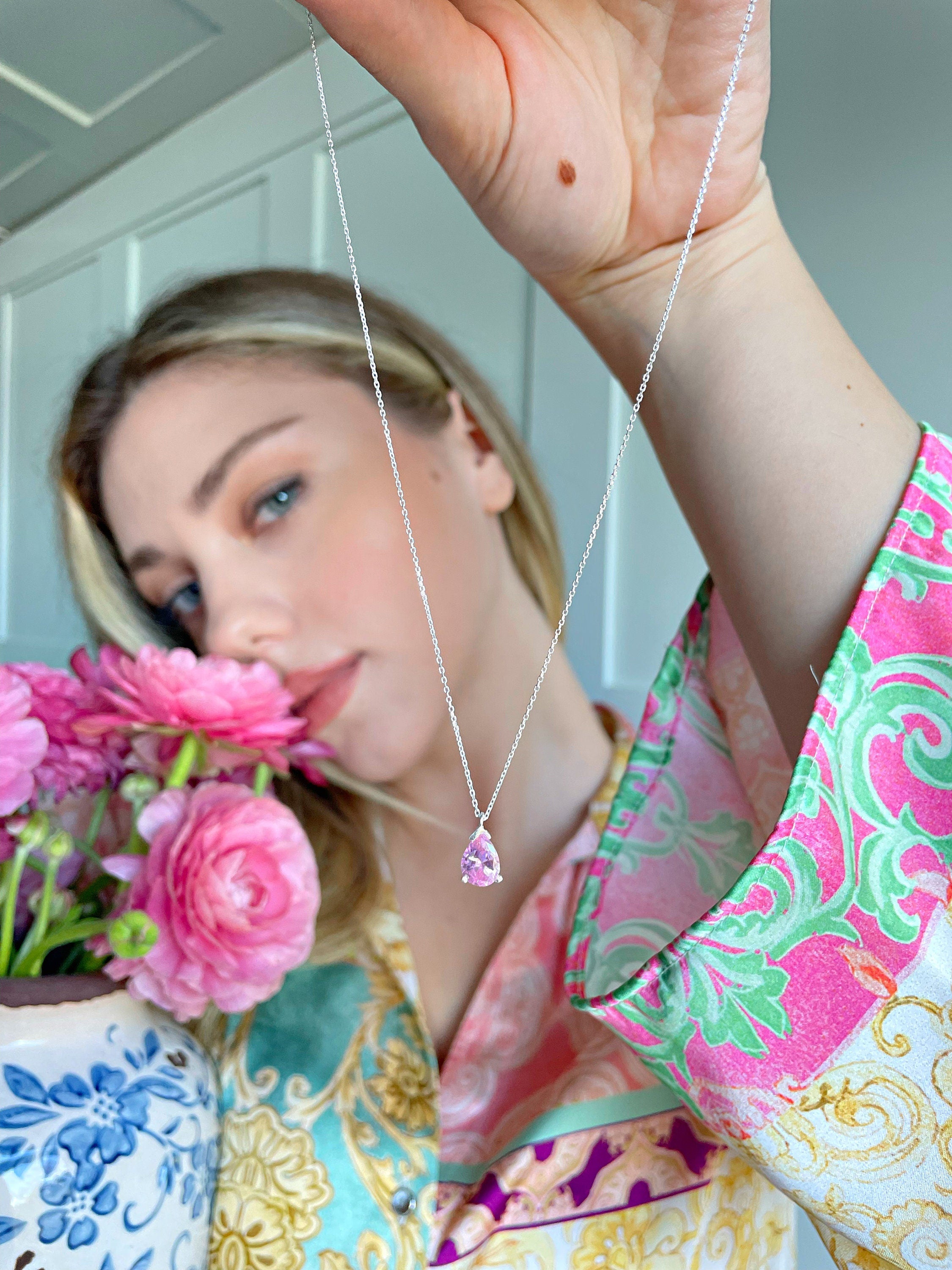 Rose Birthstone Jewelry, Hi Barbie Jewelry, Pink Inspo Birthstone Necklace For Girls, Summer Necklace, Silver/rose/gold Variations