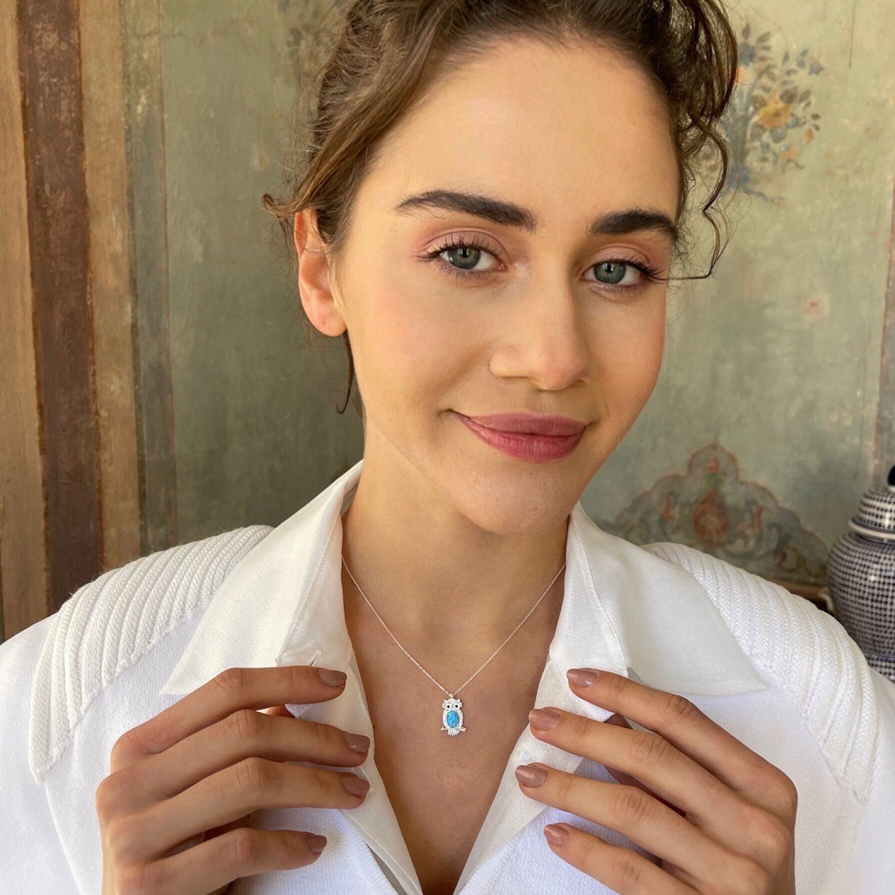 Owl Wisdom Necklace - Blue Opal Owl Pendant - Guardian Pendant - Minimalist Sterling Silver Jewelry - Gift For Animal Lovers