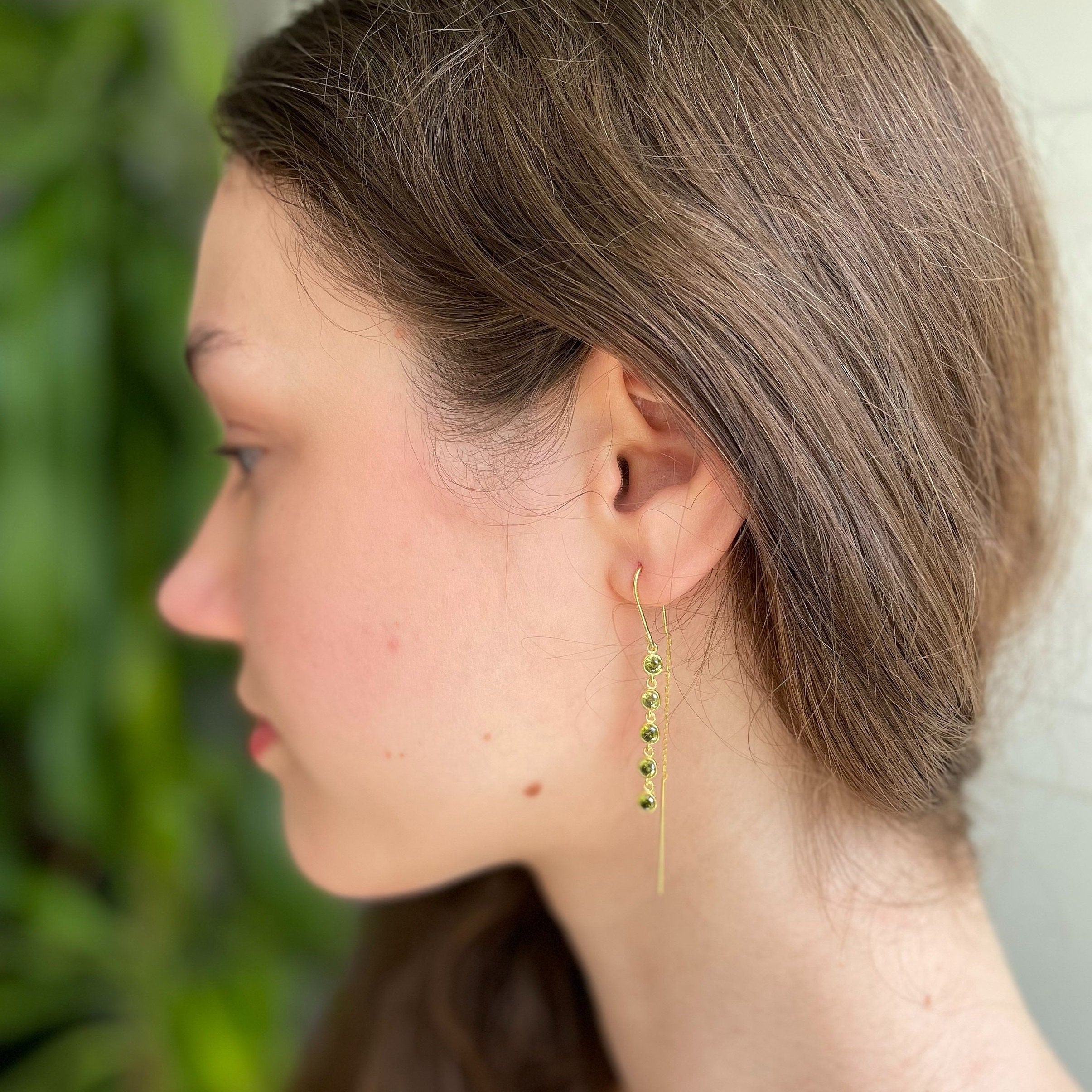 Olive Gemstone Long Dangle Earrings - Gold Plated Cz Dangle Earrings - Handmade Jewelry - Gold Plated & Silver Options