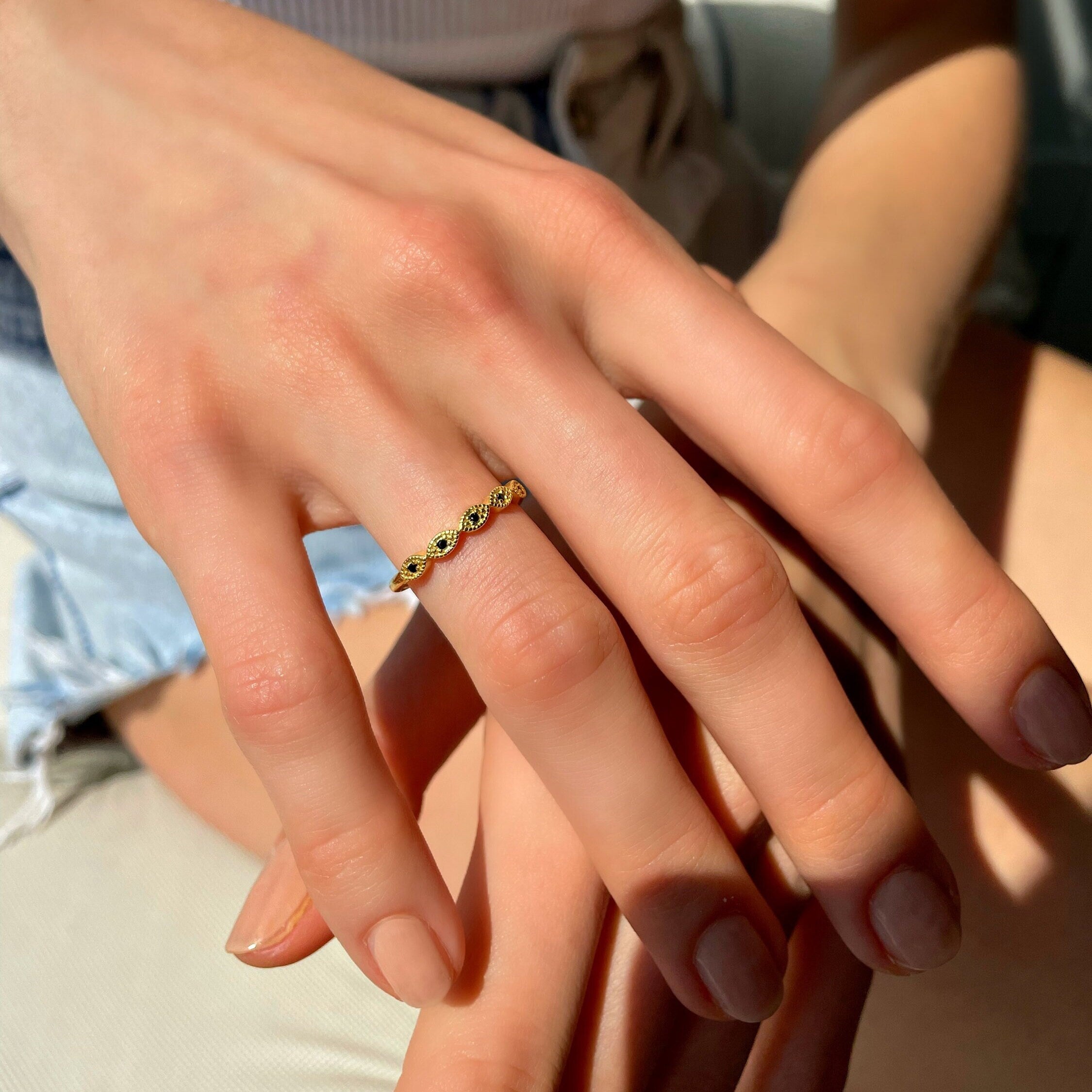 Half Eternity Art Deco Ring - Gold Color Traditional Wedding Band - Marquise Shaped Silver Jewelry - Dainty & Minimalist Jewelry For Women