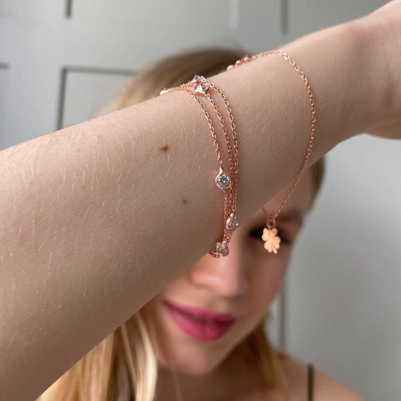 Leaf Pendant Rose Color Silver Bracelet - Delicate Silver Leaf Bracelet - Handmade Pendant Jewelry - Summer Jewelry