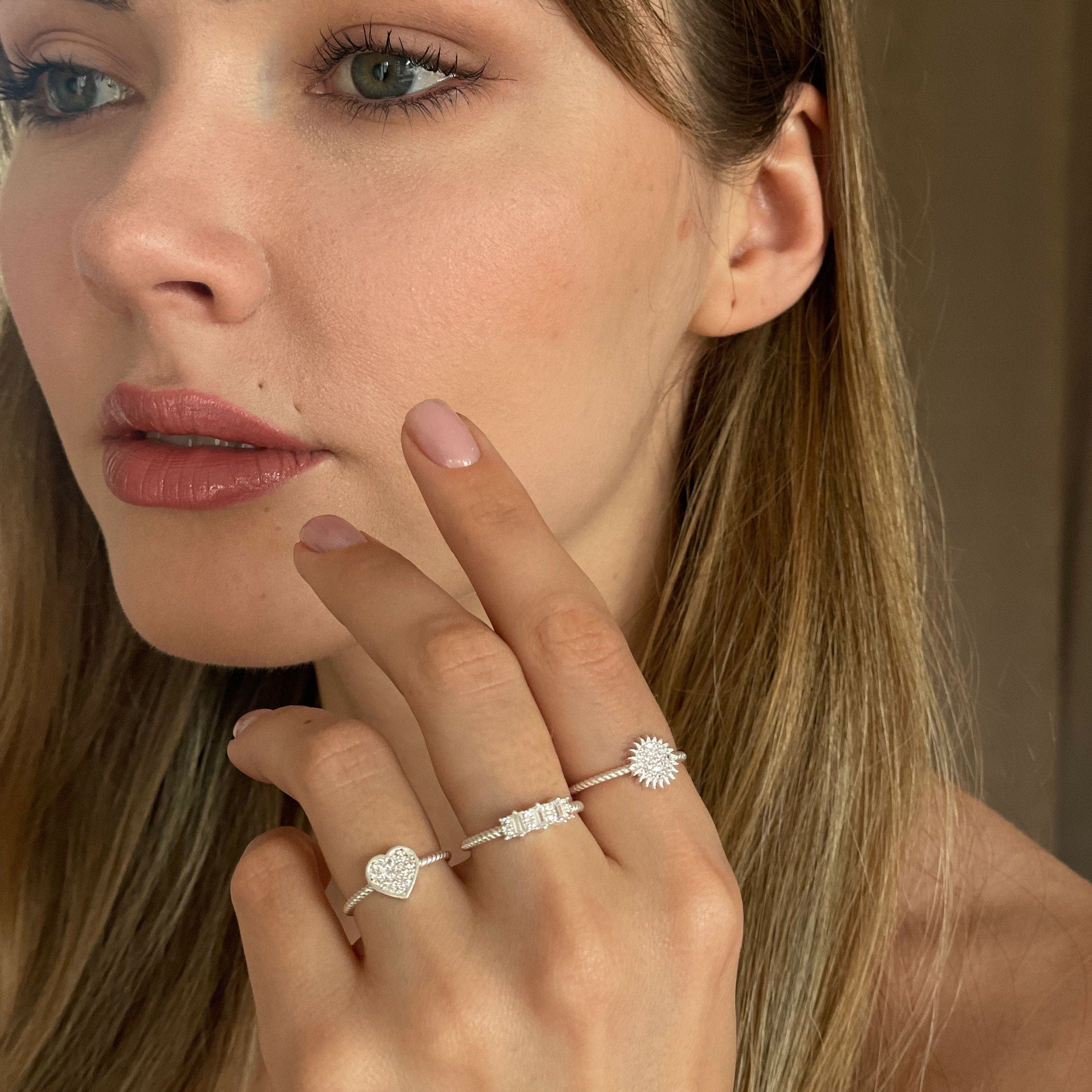 Heartfelt Love Sterling Silver Heart Ring, Silver Heart Band Ring, Sparkling Silver Heart Ring, Dainty Silver Heart Ring, Handmade Jewelry