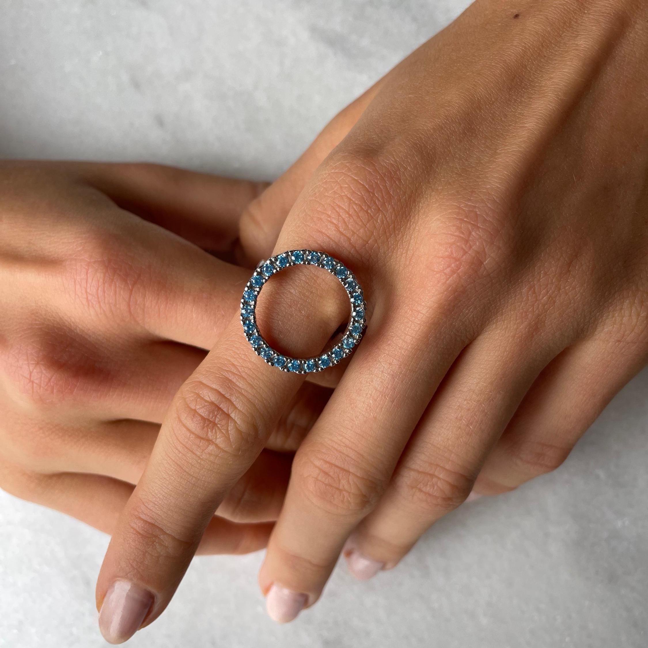 Cz Halo Ring - Sparkling Open Circle Ring - Minimalist Sterling Silver Jewelry - Zirconia Jewelry - Dazzling Crystal Halo Ring - Unique Gift