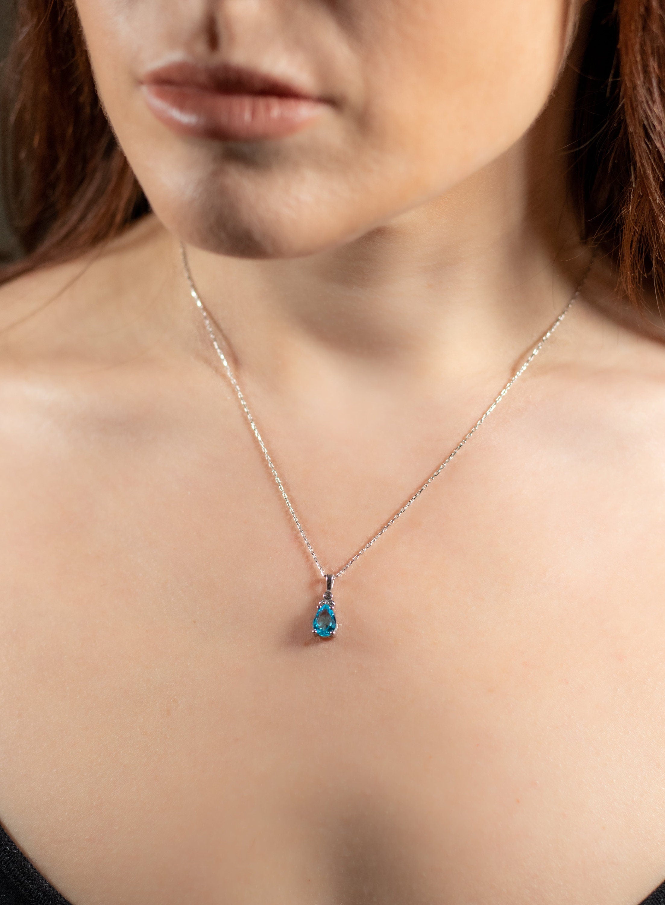 Three Zircon Stone Birthstone Necklace - Dainty Zircon Necklace - Blue Zircon Necklace - Oval Cut Gemstone Jewelry