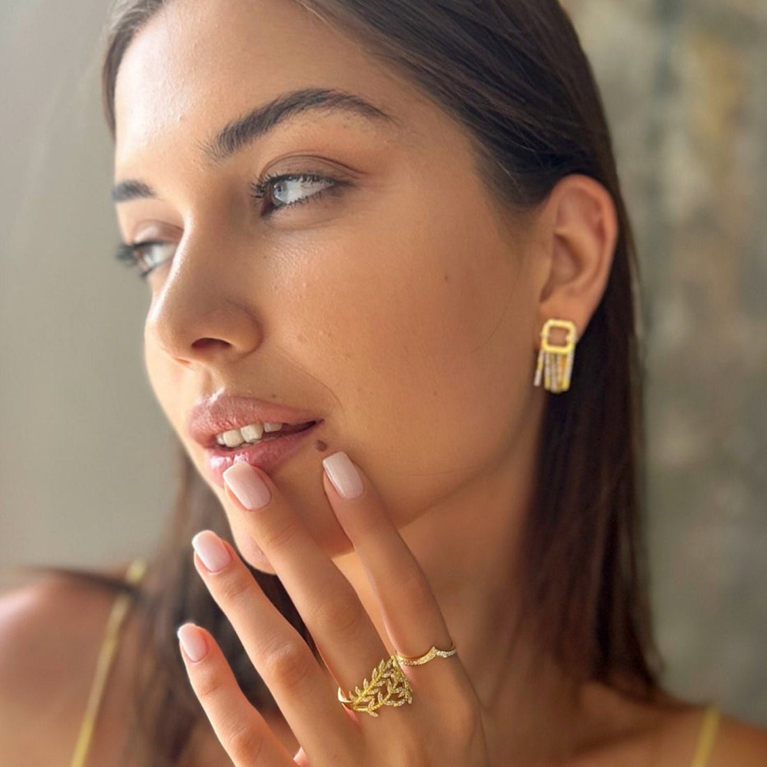 Stylish Gold Color Fringe Earrings - Tassel Stud Earrings - Cz Sterling Silver Jewelry - Dainty Minimalist Jewels - Gold/rose Earrings