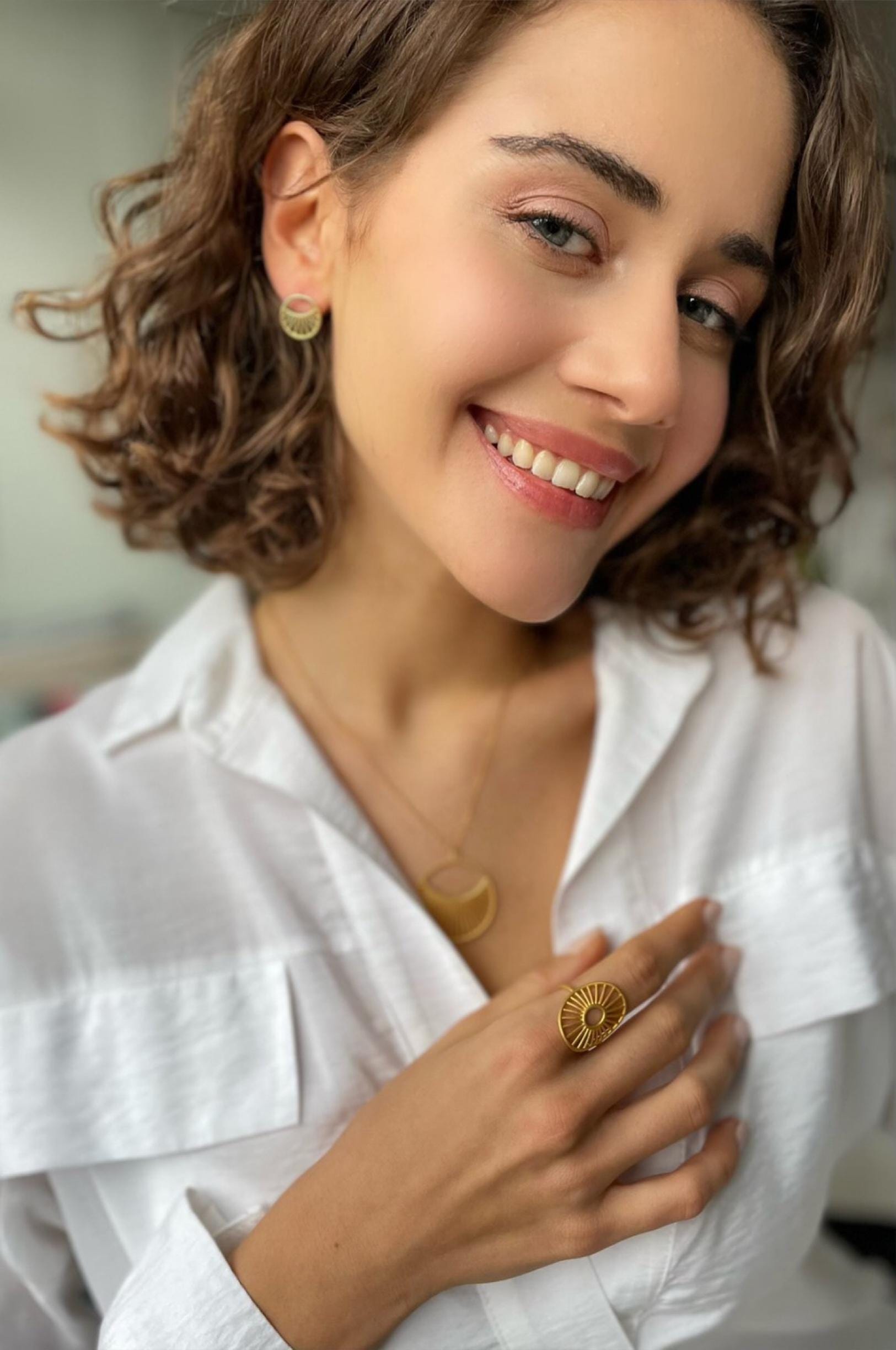 Antique Gold Plated Daylight Jewelry Set - 925 Sterling Silver Jewelry Set - Daylight Necklace, Ring And Earrings -