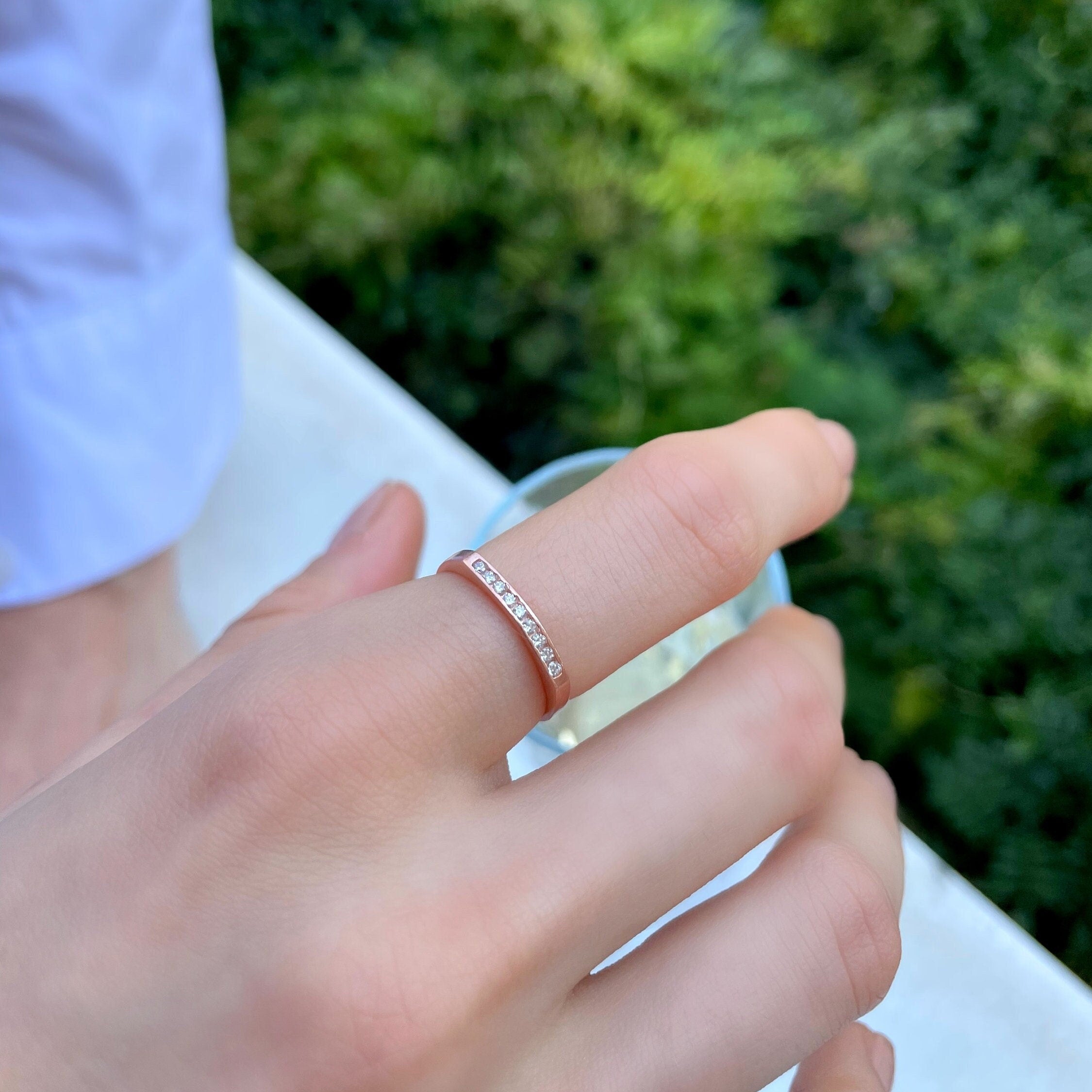 Rose Gold Signet Bar Ring With Zirconia - Minimalist Geometric Ring - Flat Top Cz Ring - Dainty Silver Jewelry For Women - Engagement Ring
