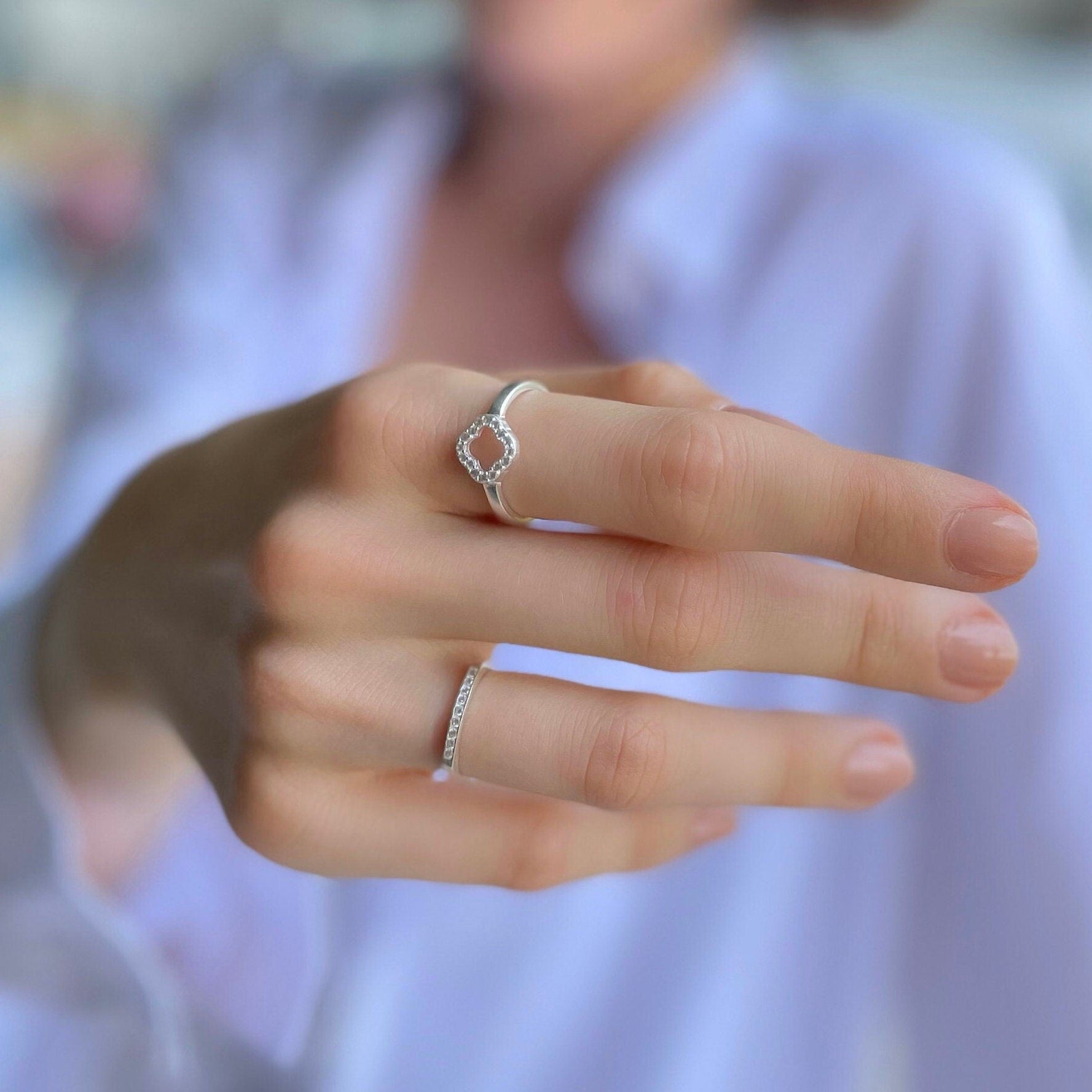 Rose Gold Signet Bar Ring With Zirconia - Minimalist Geometric Ring - Flat Top Cz Ring - Dainty Silver Jewelry For Women - Engagement Ring