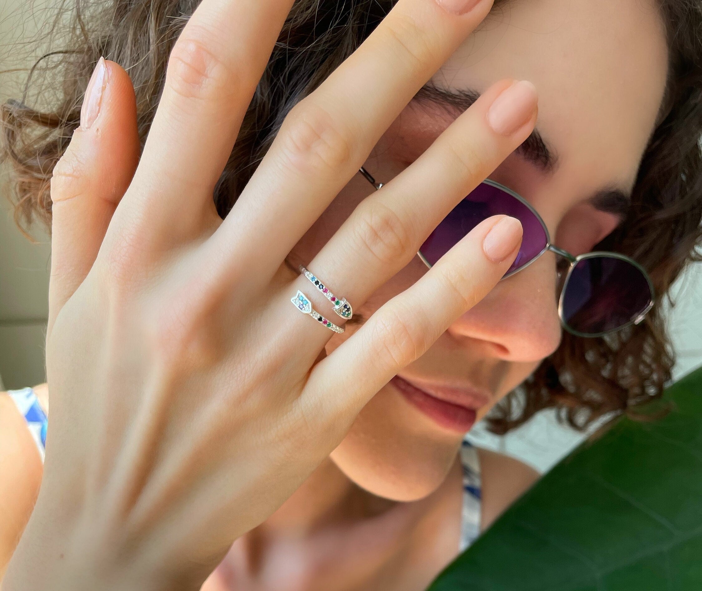 Multicolor Spiral Arrow Ring - Adjustable Silver Ring With Colorful Cz Gemstone - Minimalist & Elegant Jewelry -