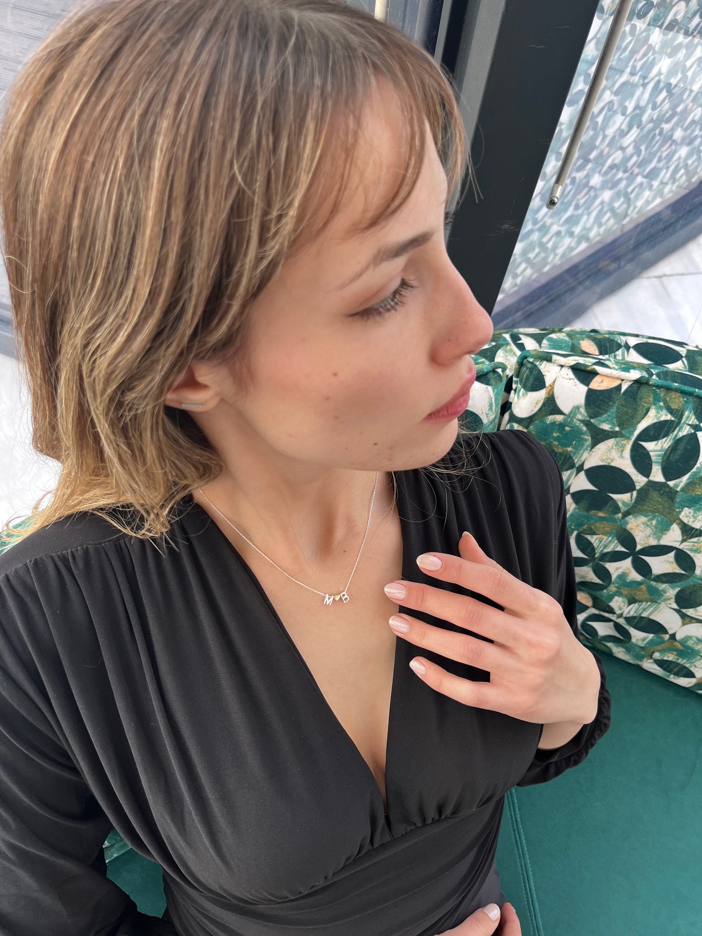 Personalized Sterling Silver Initial Necklace, Heart Pendant