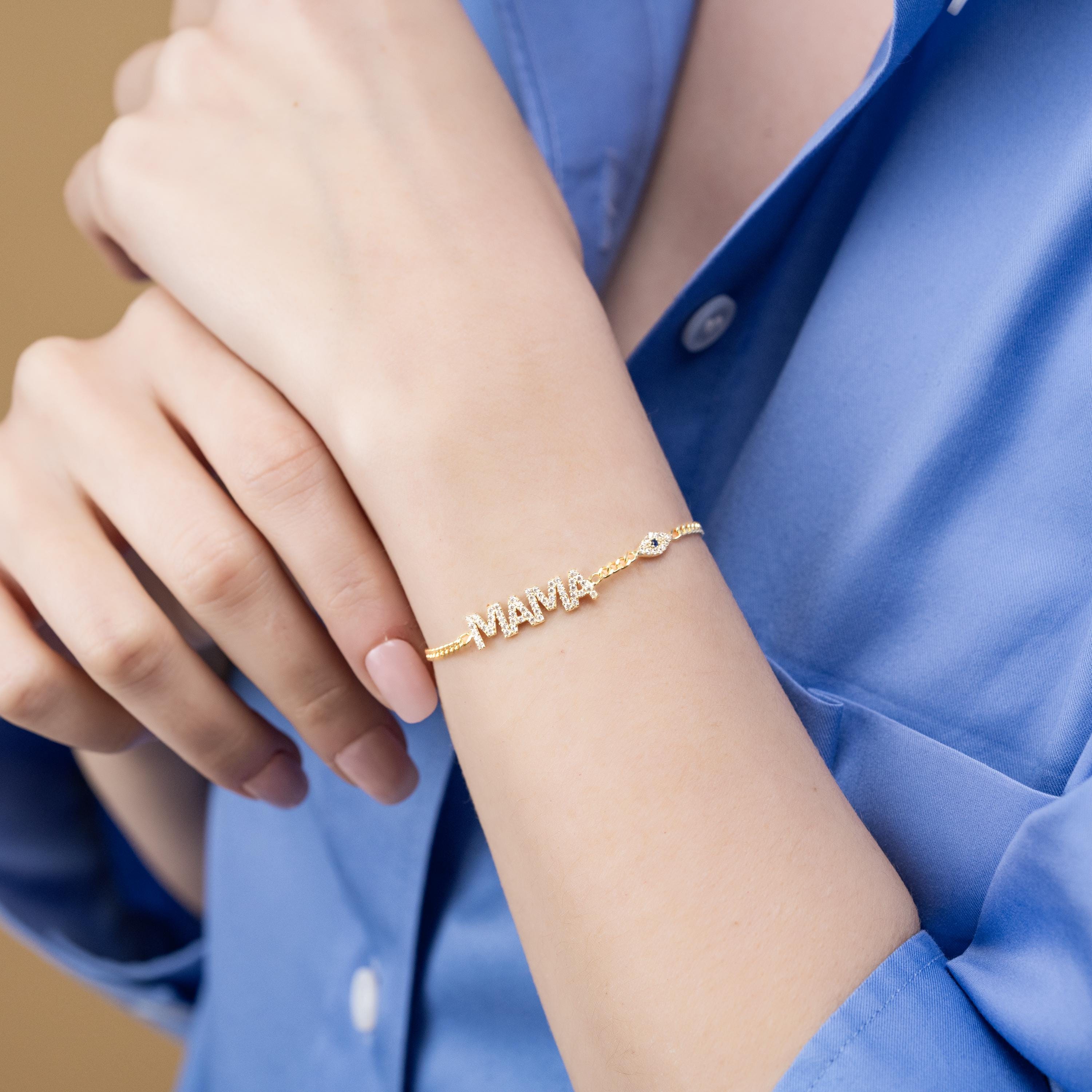 Gold Mama Bracelet, Cubic Zirconia,