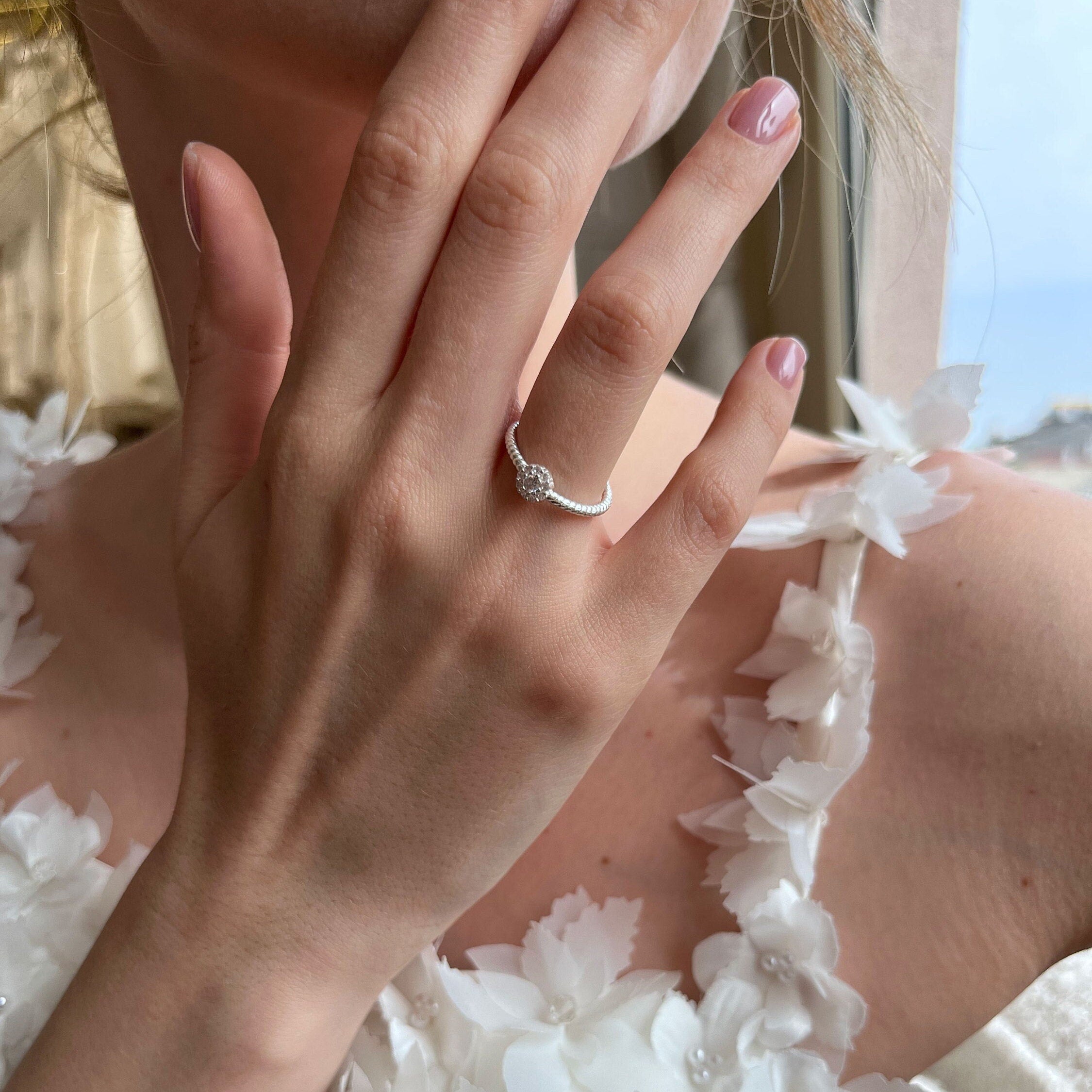 Sleek Silver Geometric Ring, Sterling Silver Handmade Jewelry, Cz Silver Spot Ring For Women, Minimalist Elegance: Polished Silver Ring