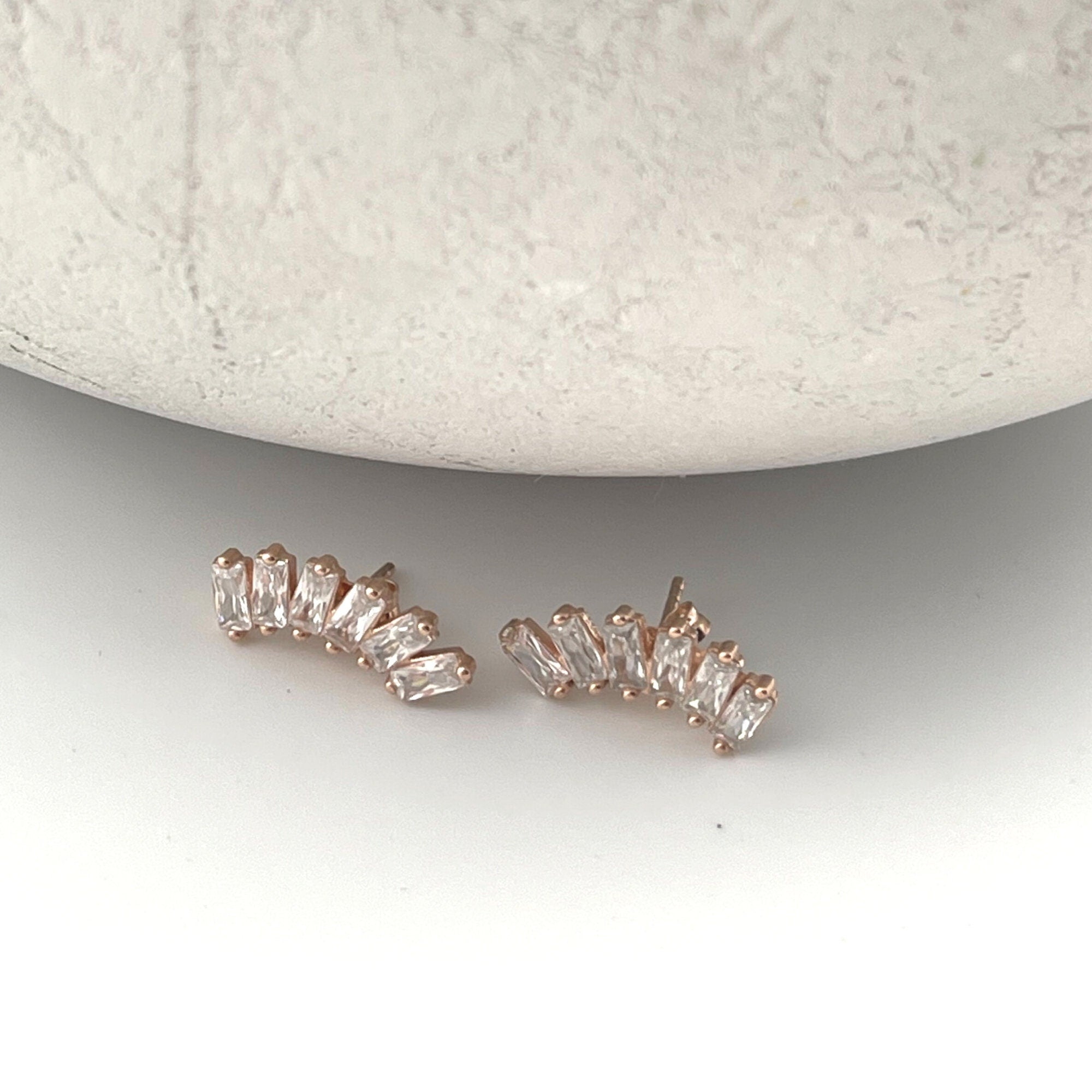 Cz Crescent Moon Stud Earrings - Moon Stud - Dainty Tragus Earrings - Rose Gold Moon Stud Earrings