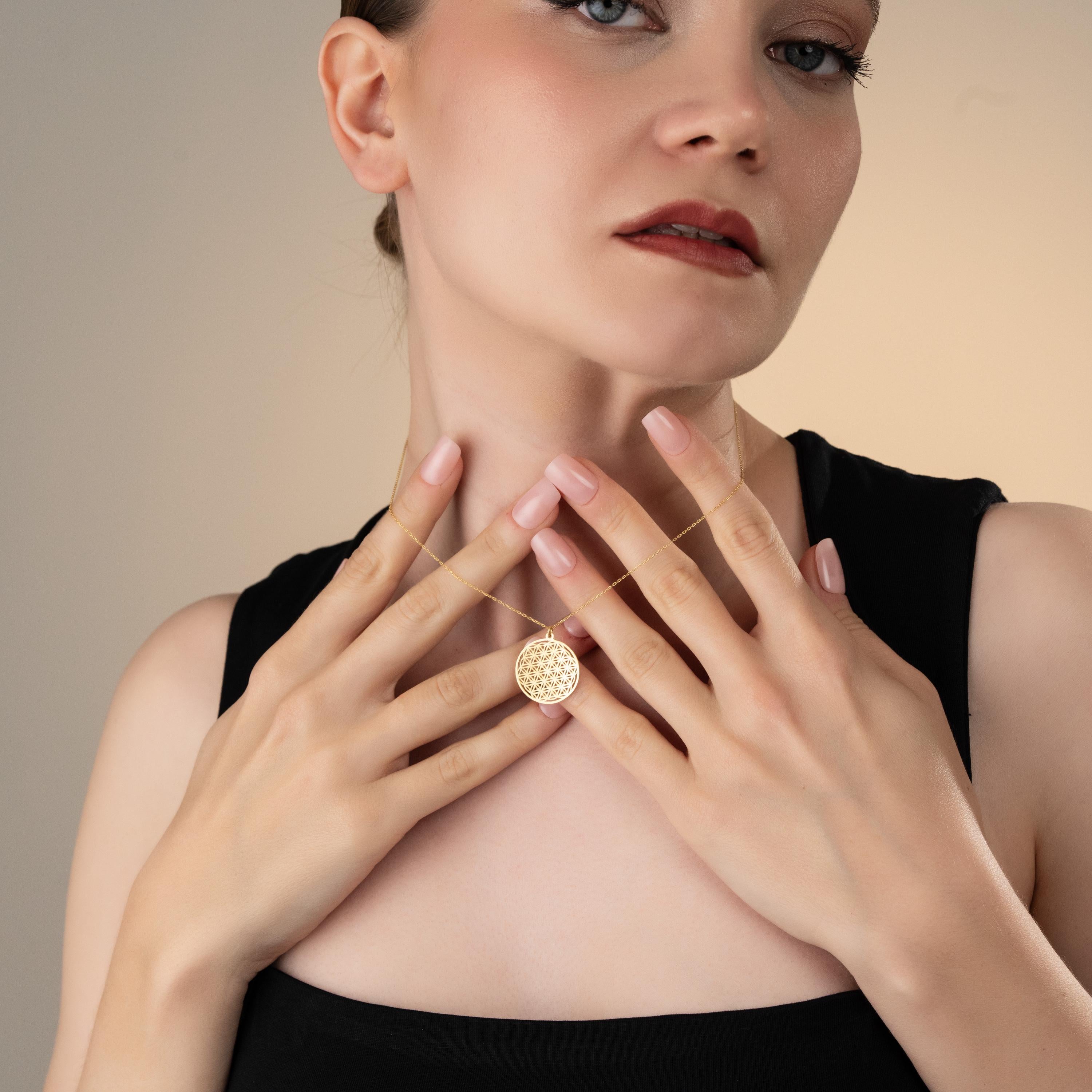 Gold Flower Of Life Medallion Necklace, Sacred Geometry Pendant