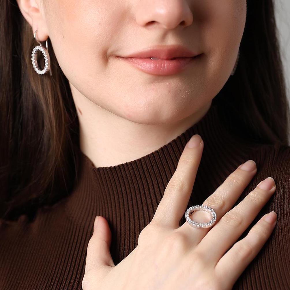 Timeless Halo Ring & Earrings Set , Cz Halo Jewelry Set , Bridal Ring And Earrings With Sparkling Zirconia , Silver And Gold Plated Options