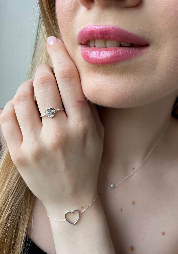 Sterling Silver Heart Bracelet - Delicate Silver Bracelet - Sterling Silver Jewelry - Handmade Jewelry -