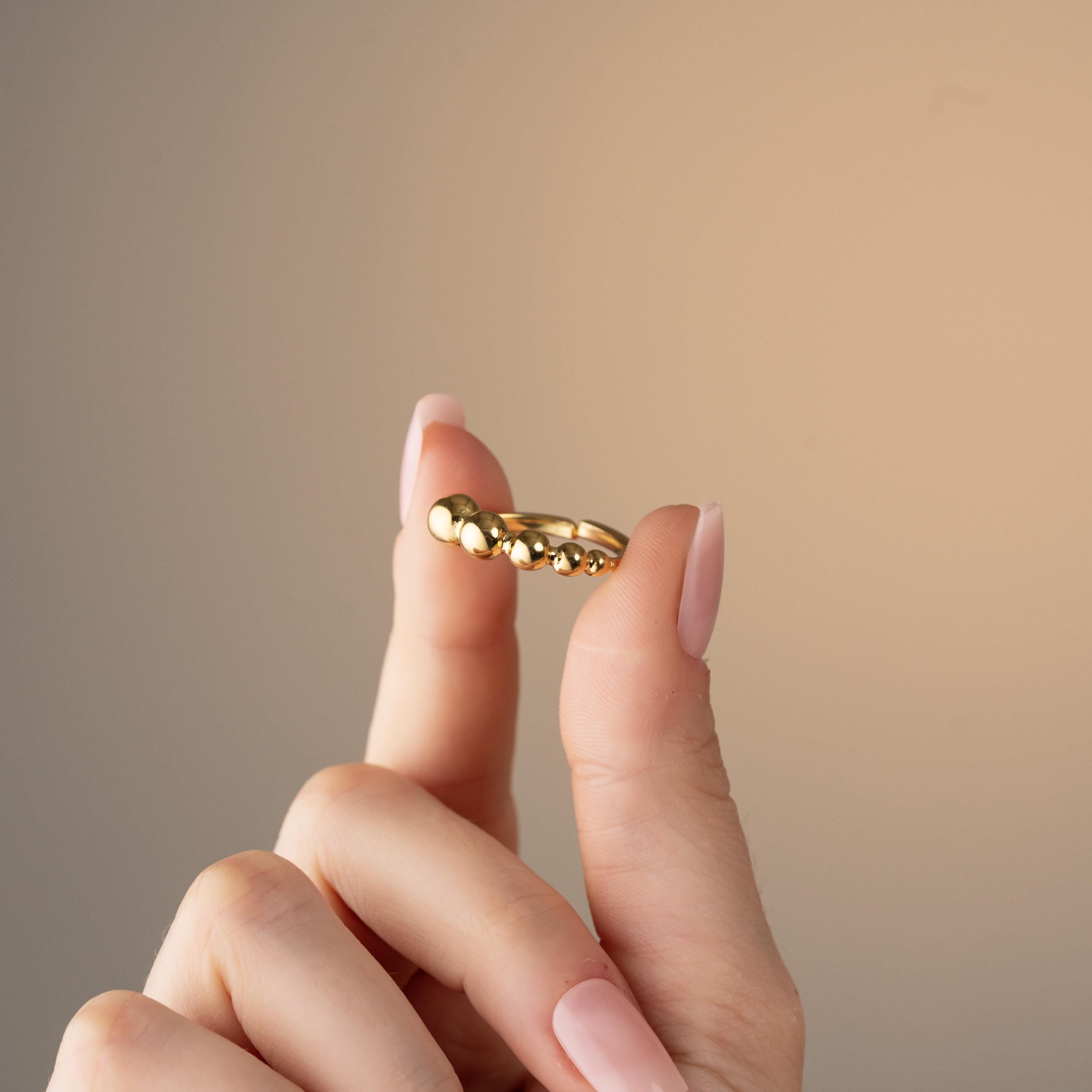 Sculptural Bead Cluster Jewelry Set , Bold Curved Earrings With Matching Ring , Elegant Bubble Jewelry Set , Unique Ring And Earring Design