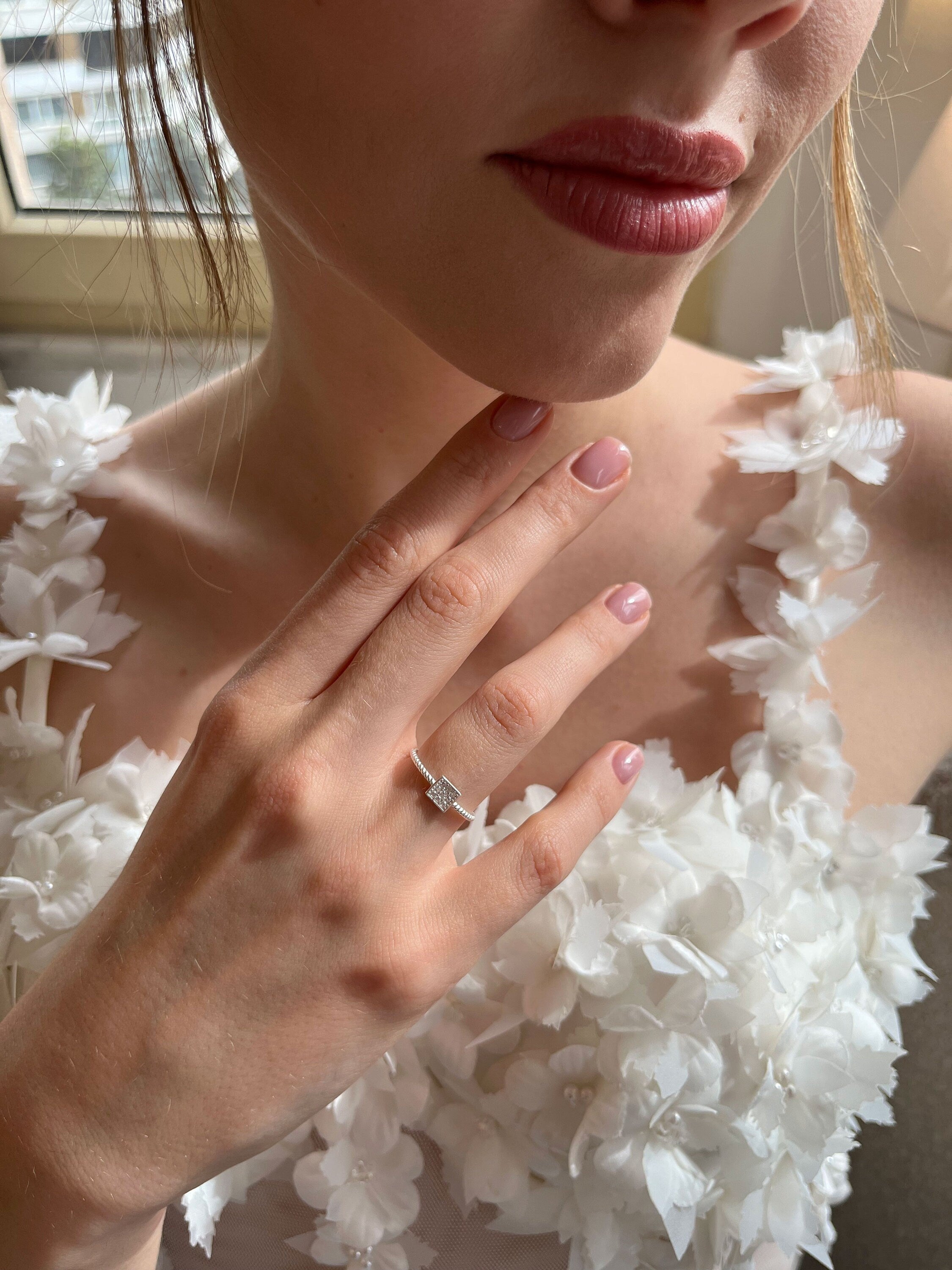 Radiant Cut Square Ring With Zirconia - Modern & Minimalist Geometric Design - Sterling Silver Adjustable Square Ring - Summer Unique Gift