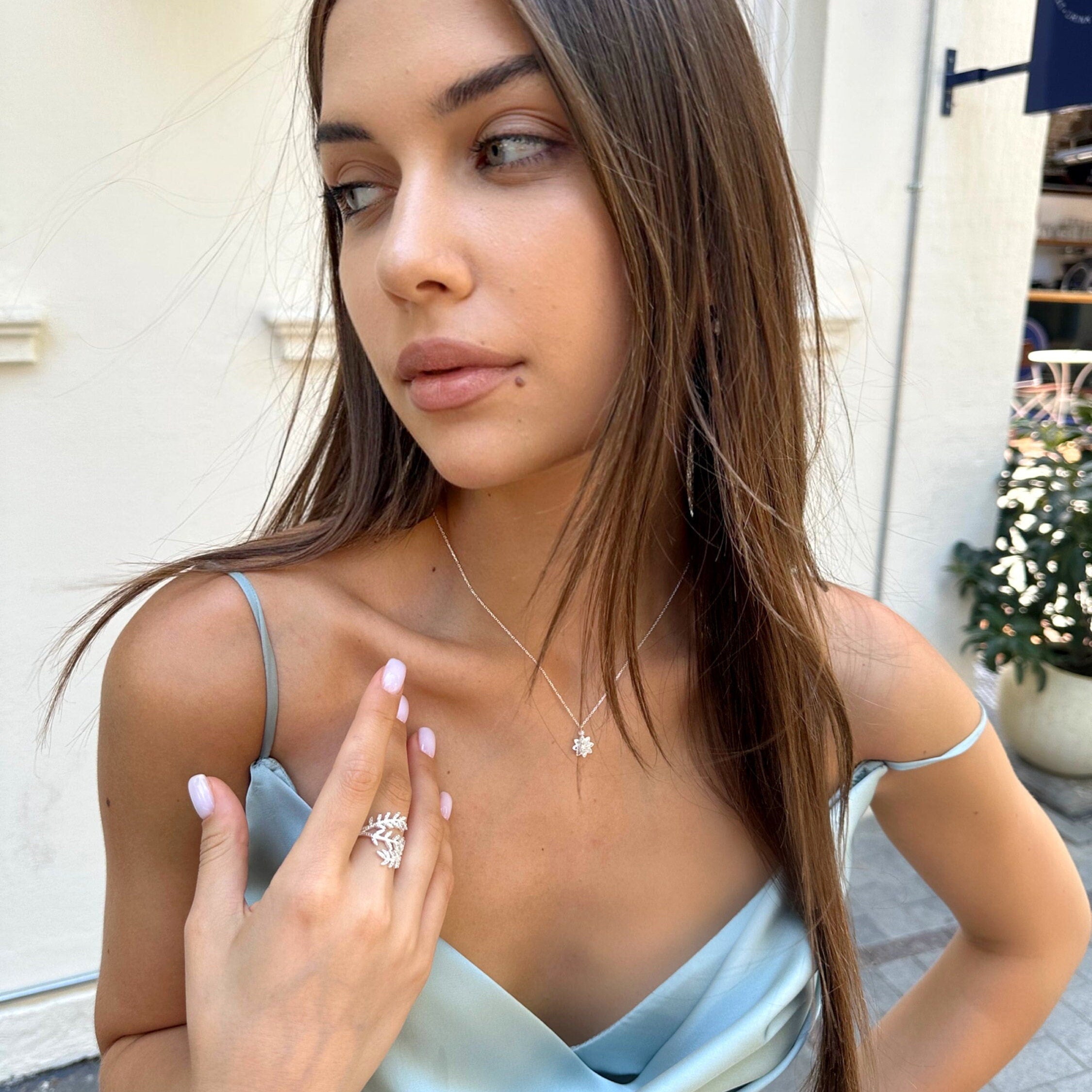 Sparkling Olive Branch Ring - Cz Olive Leaf Adjustable Ring - Cubic Zirconia Wrap Ring -925 Sterling Silver Jewelry For Women - Summer Jewls