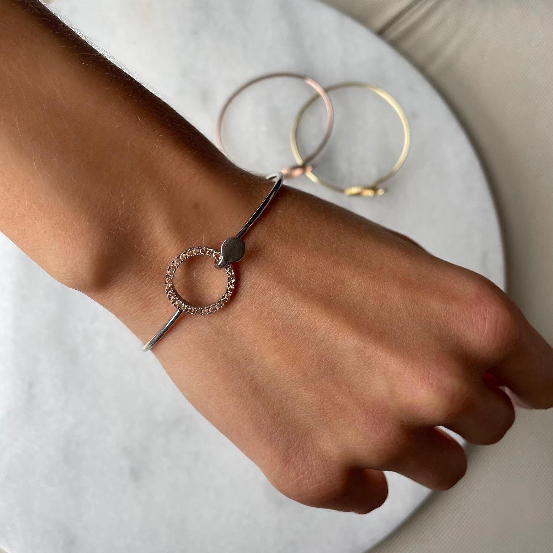 Cubic Zirconia Circle Cuff Bracelet - Silver / Gold / Rose Gold Circle Bangle - Dazzling Circle Cuff Bracelet - Fancy Bracelet