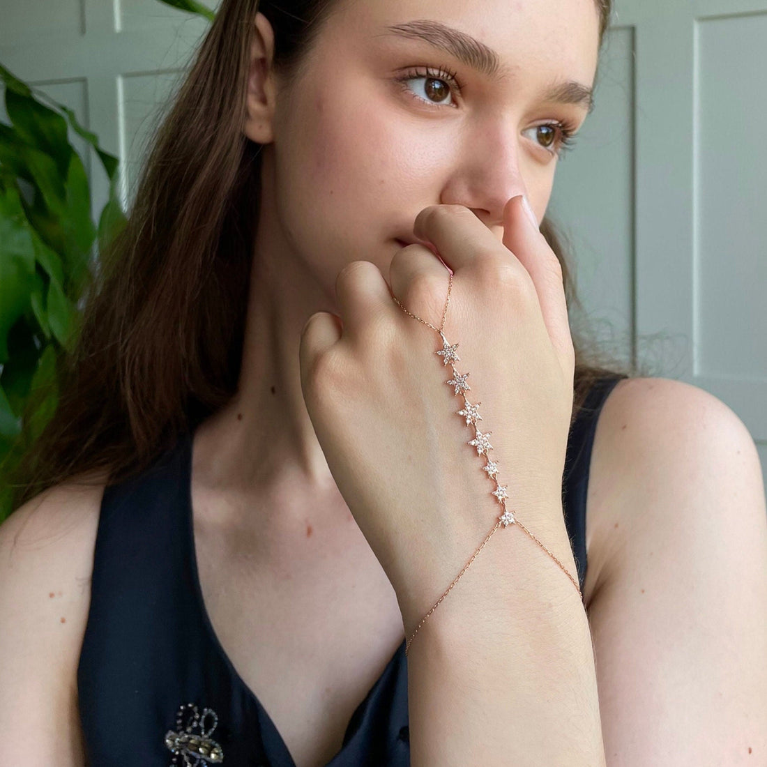 Star Sahmeran Bracelet - Star Chain Bracelet - Celestial Silver Jewery For Women - Hand / Finger Chain Bracelet