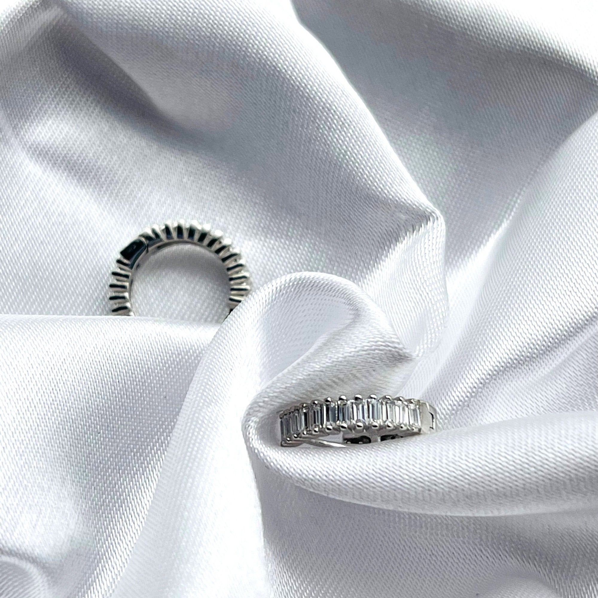 Tiny Baguette Hoop Earrings - Silver/gold Baguette Earrings - Baguette Huggies - Tiny Huggies - Pave Earrings - Minimalist Hoops