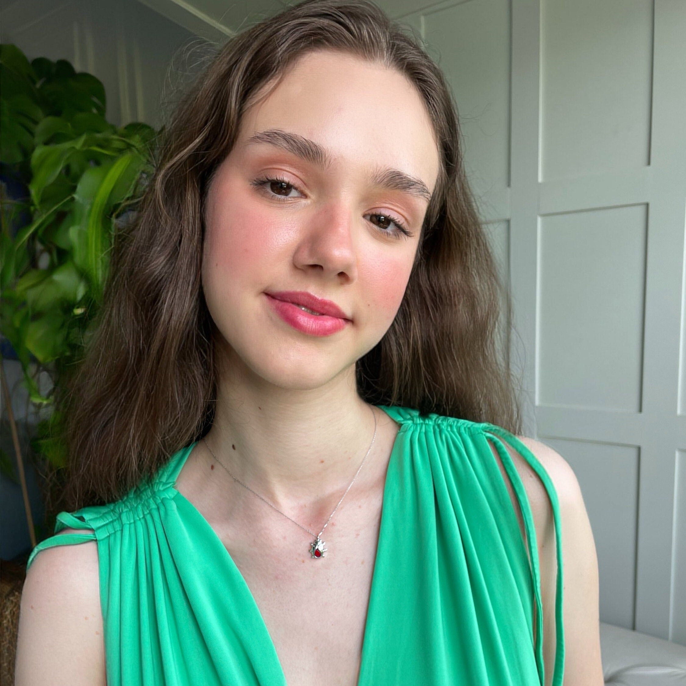 Ladybug Necklace With Red Garnet - Good Luck Charm - Minimalist Animal Necklace - 925 Sterling Silver Jewelry For Women - Dainty Gift