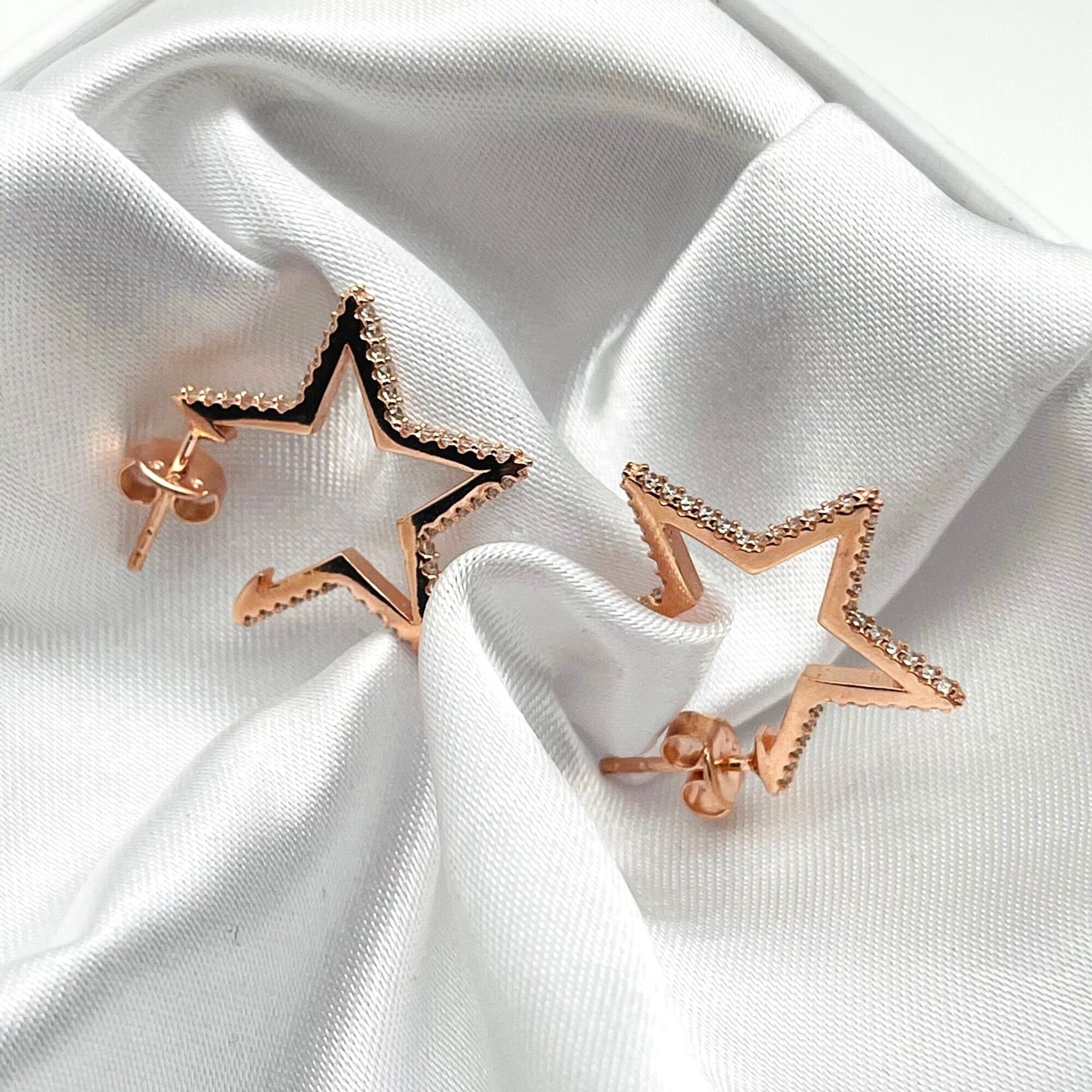 Star Shape Stud Earrings - Dazzling Star Earrings - Minimalist Rose Gold Color Star Earrings - Sterling Silver Jewelry