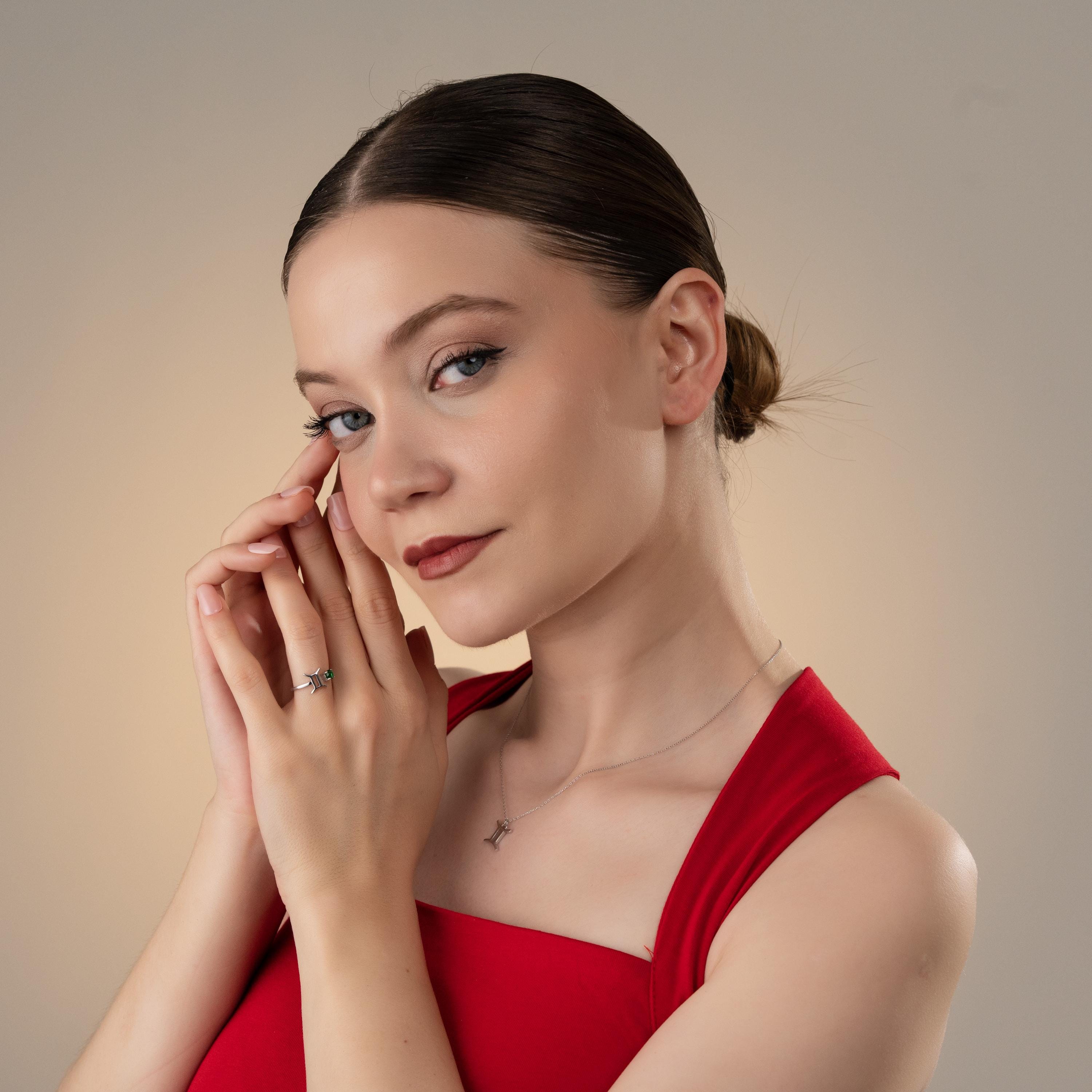 Zodiac Necklace And Adjustable Ring Set , Personalized Zodiac Sign Jewelry Set, Horoscope Pendant And Ring Matching Set, Astrology Jewelry