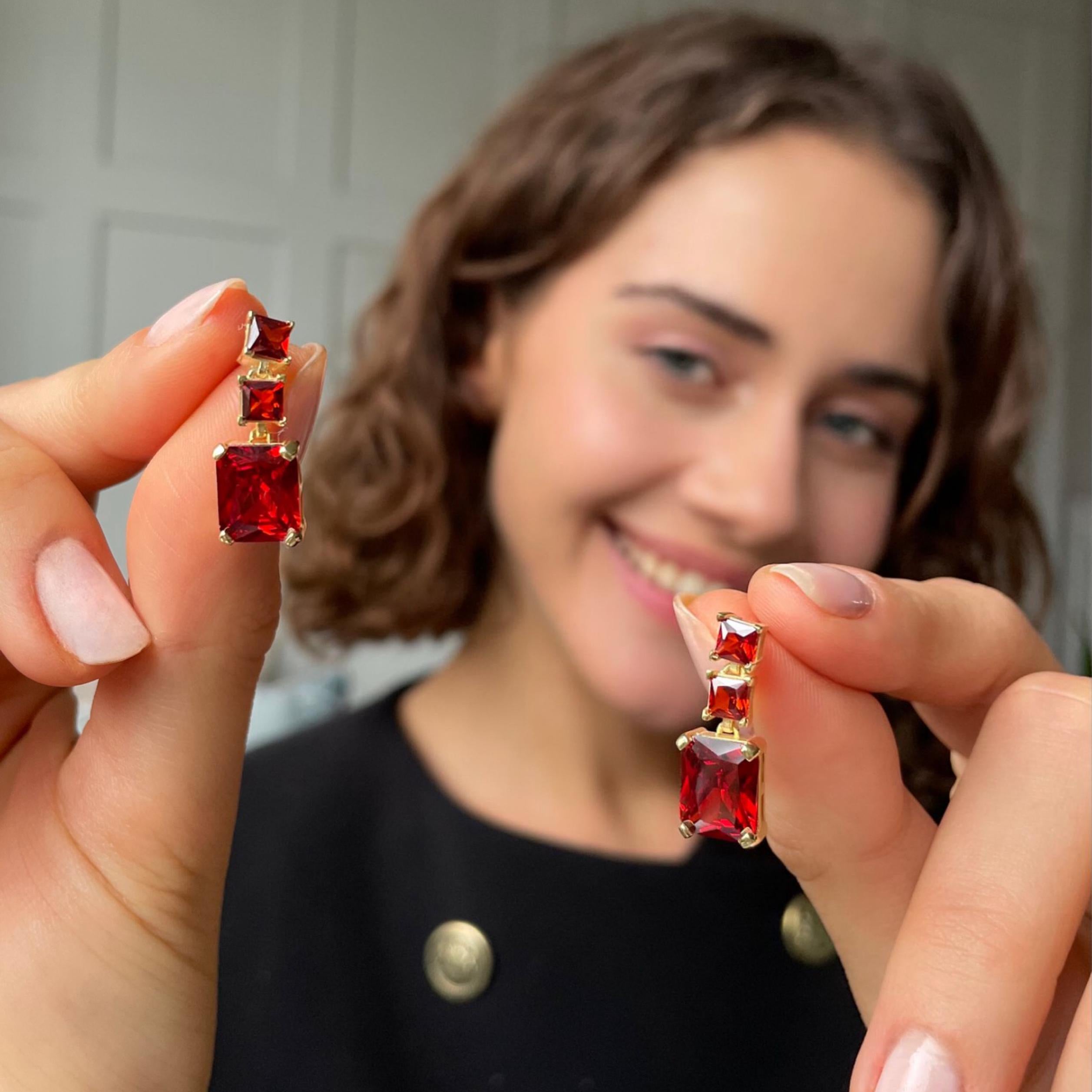 Baguette-cut Birthstone Earrings - Statement Earrings In Sterling Silver - Vintage-inspired Dangle Earrings - Zirconia Fancy Stud Earrings