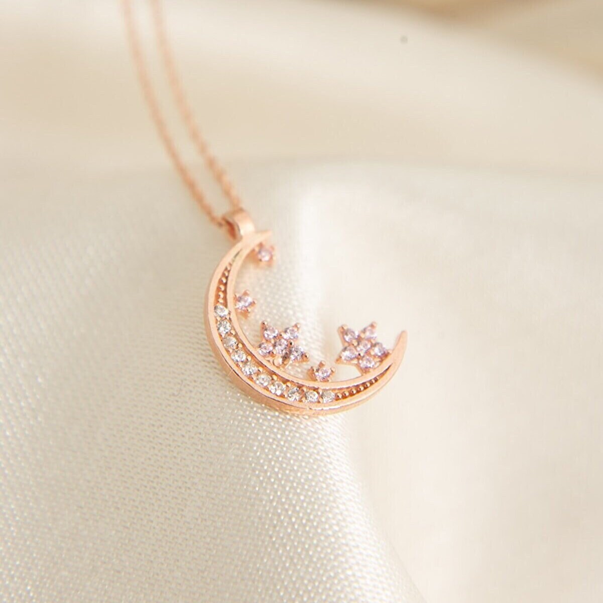 Sterling Silver Moon And Stars Pendant Necklace For Women - Celestial Moon Necklace Jewelry - Zirconia Crescent Moon Pendant Necklace