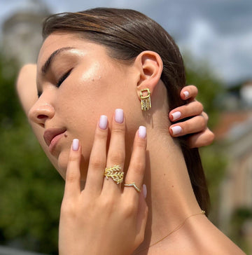 Stylish Gold Color Fringe Earrings - Tassel Stud Earrings - Cz Sterling Silver Jewelry - Dainty Minimalist Jewels - Gold/rose Earrings