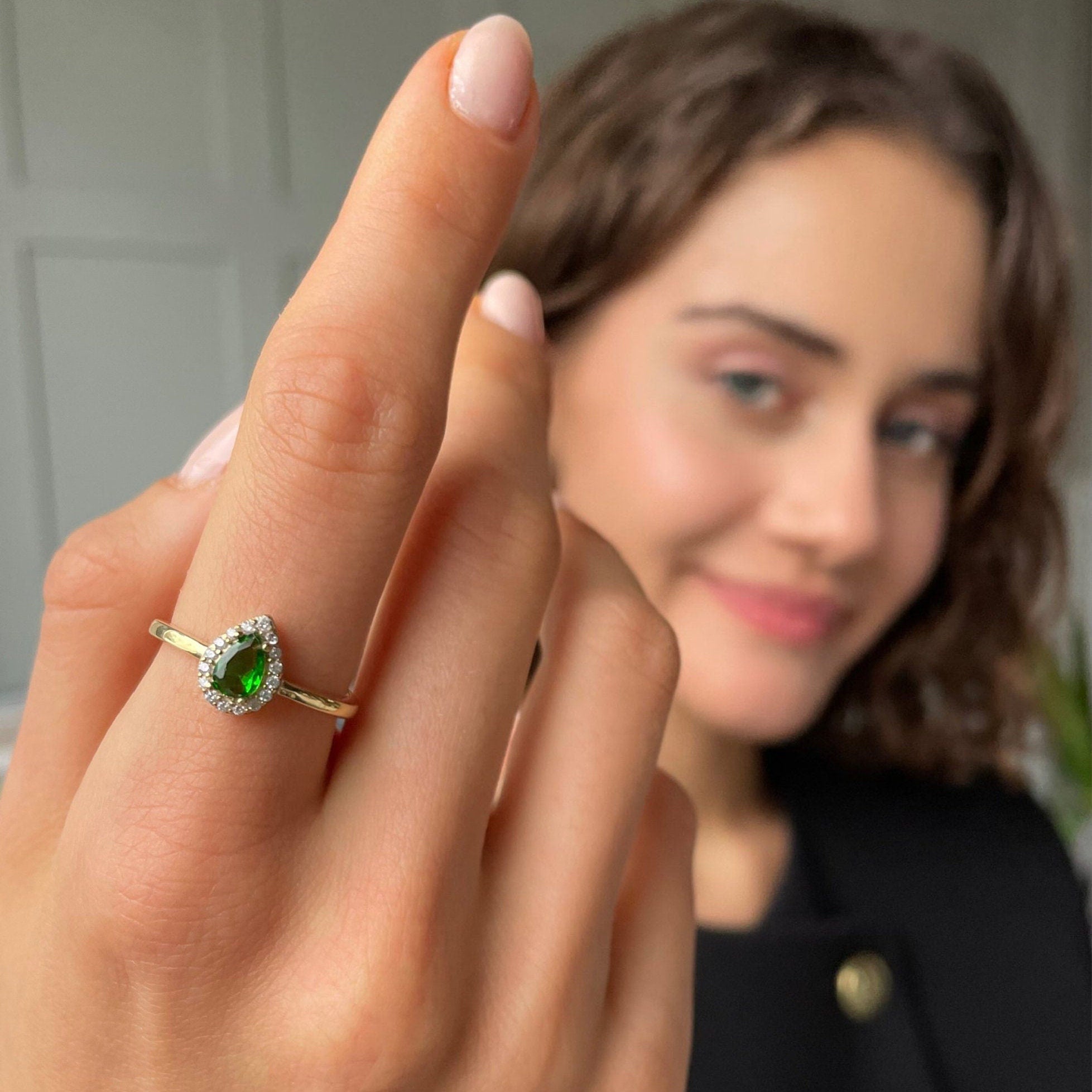 Sparkling Cz Teardrop Jewelry Set - Sapphire / Emerald / Crystal Gemstone Bracelet And Ring - Bridal Jewelry Set -