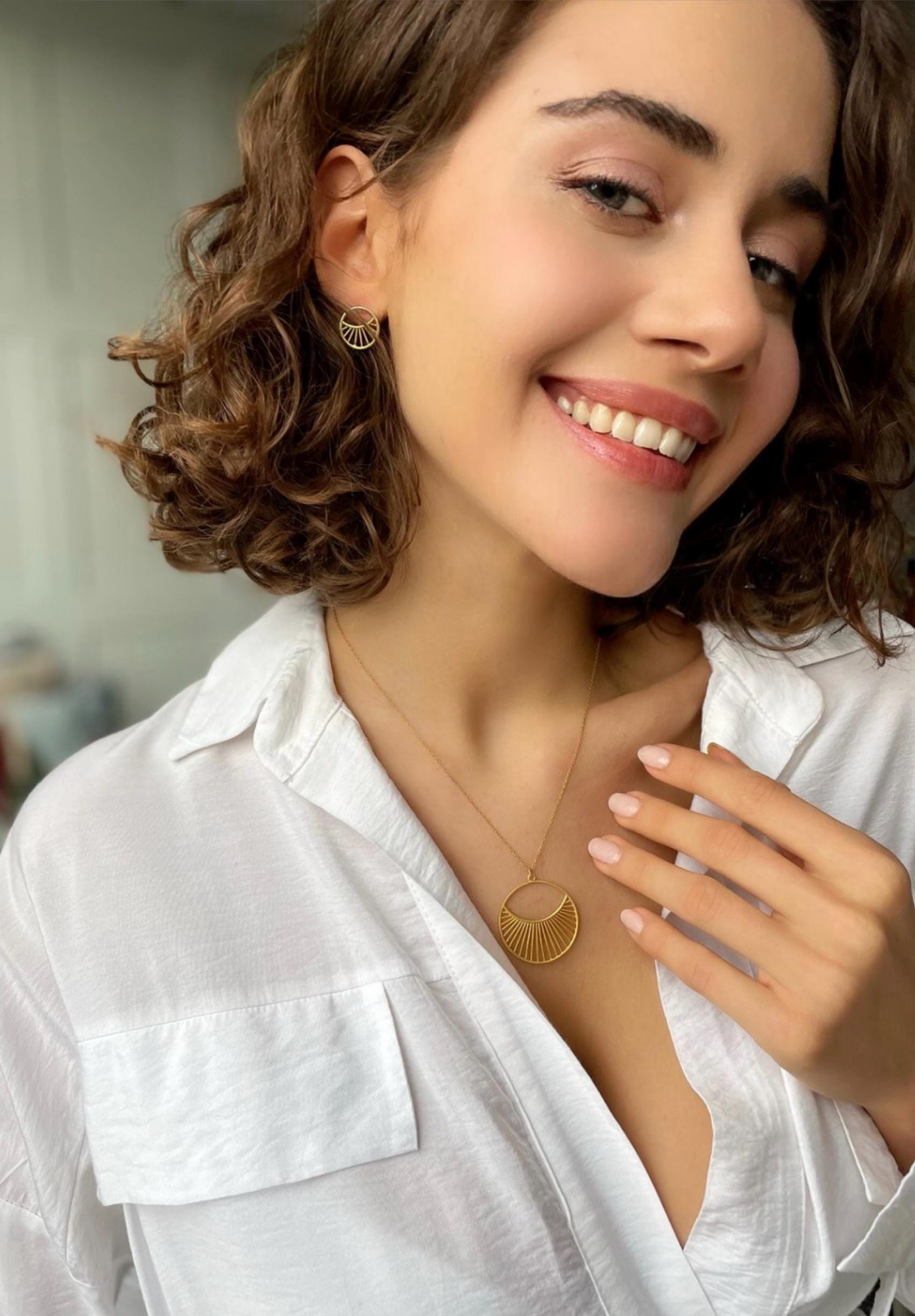 Antique Gold Plated Daylight Necklace - 925 Sterling Silver Jewelry - Womens Jewelry - Sunrise Necklace -