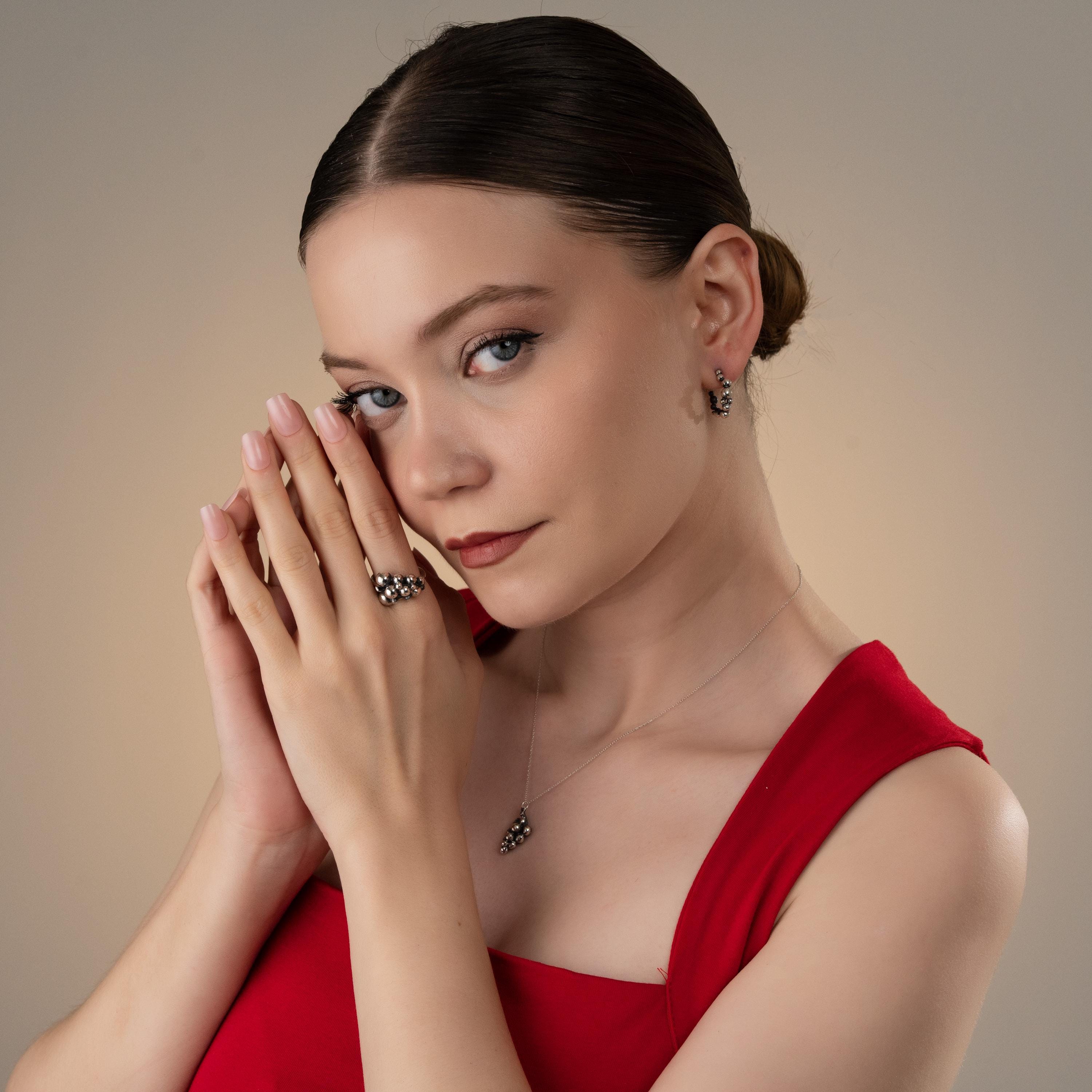 Artisan Grape Cluster Necklace, Nature’s Touch Jewelry, Handmade Silver Necklace, Statement Jewelry For Women, Timeless Bead Cluster Pendant