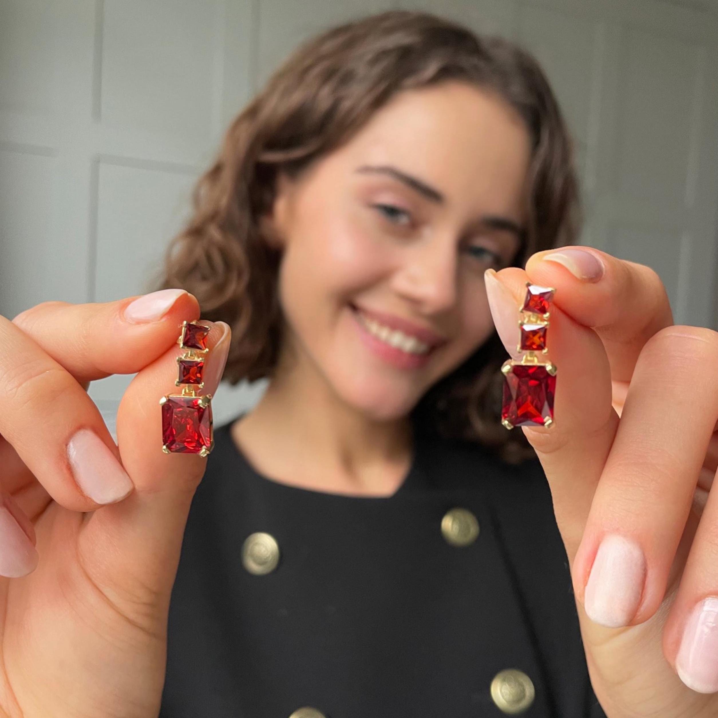 Baguette-cut Birthstone Earrings - Statement Earrings In Sterling Silver - Vintage-inspired Dangle Earrings - Zirconia Fancy Stud Earrings