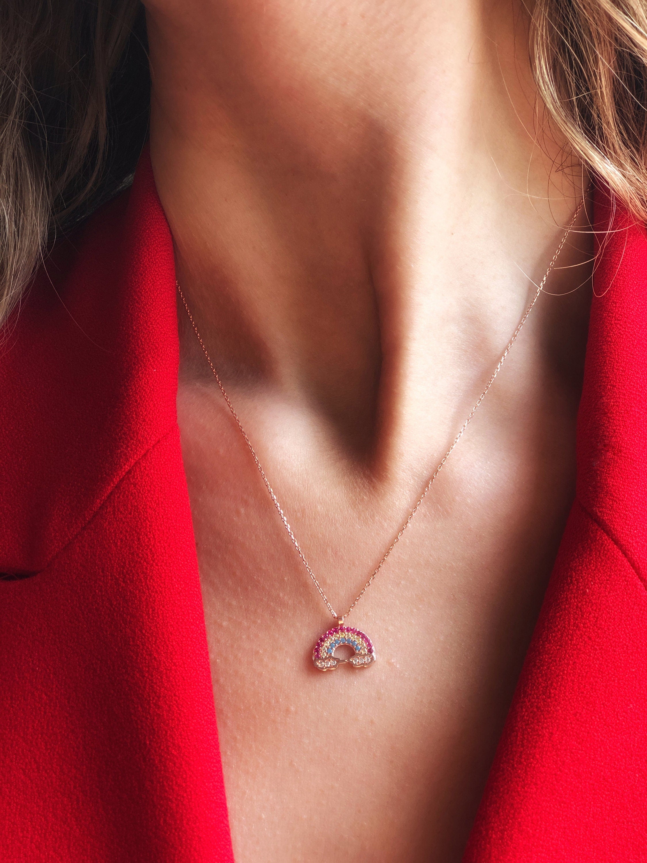 Rainbow Pendant Sterling Silver Necklace, Everyday Silver Necklace, Sterling Silver Jewelry, Summer Jewelry, Colorful Rainbow Cloud Necklace