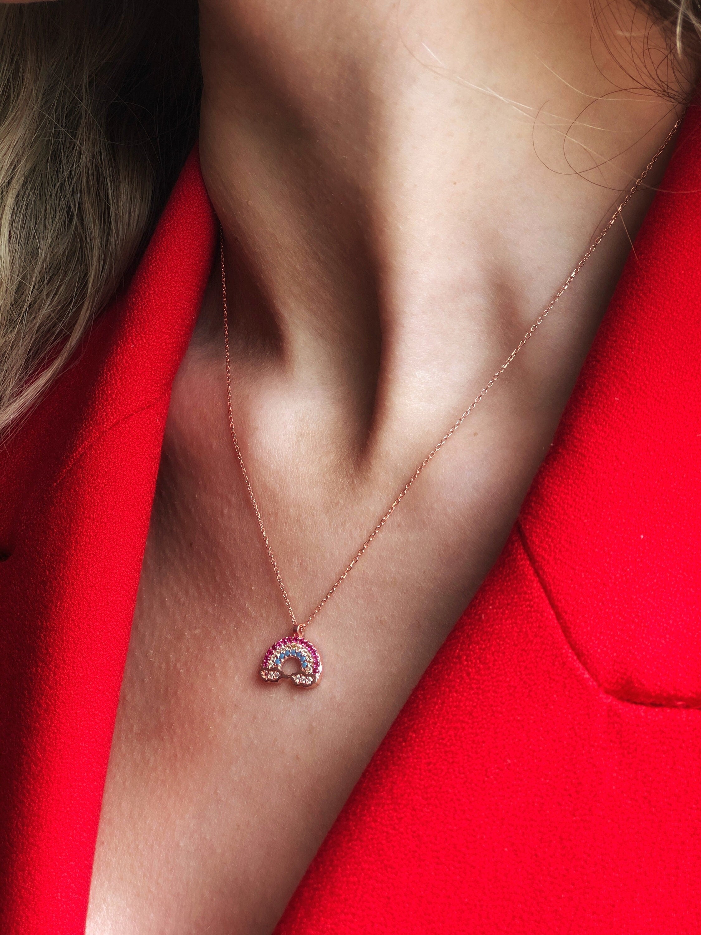 Rainbow Pendant Sterling Silver Necklace, Everyday Silver Necklace, Sterling Silver Jewelry, Summer Jewelry, Colorful Rainbow Cloud Necklace