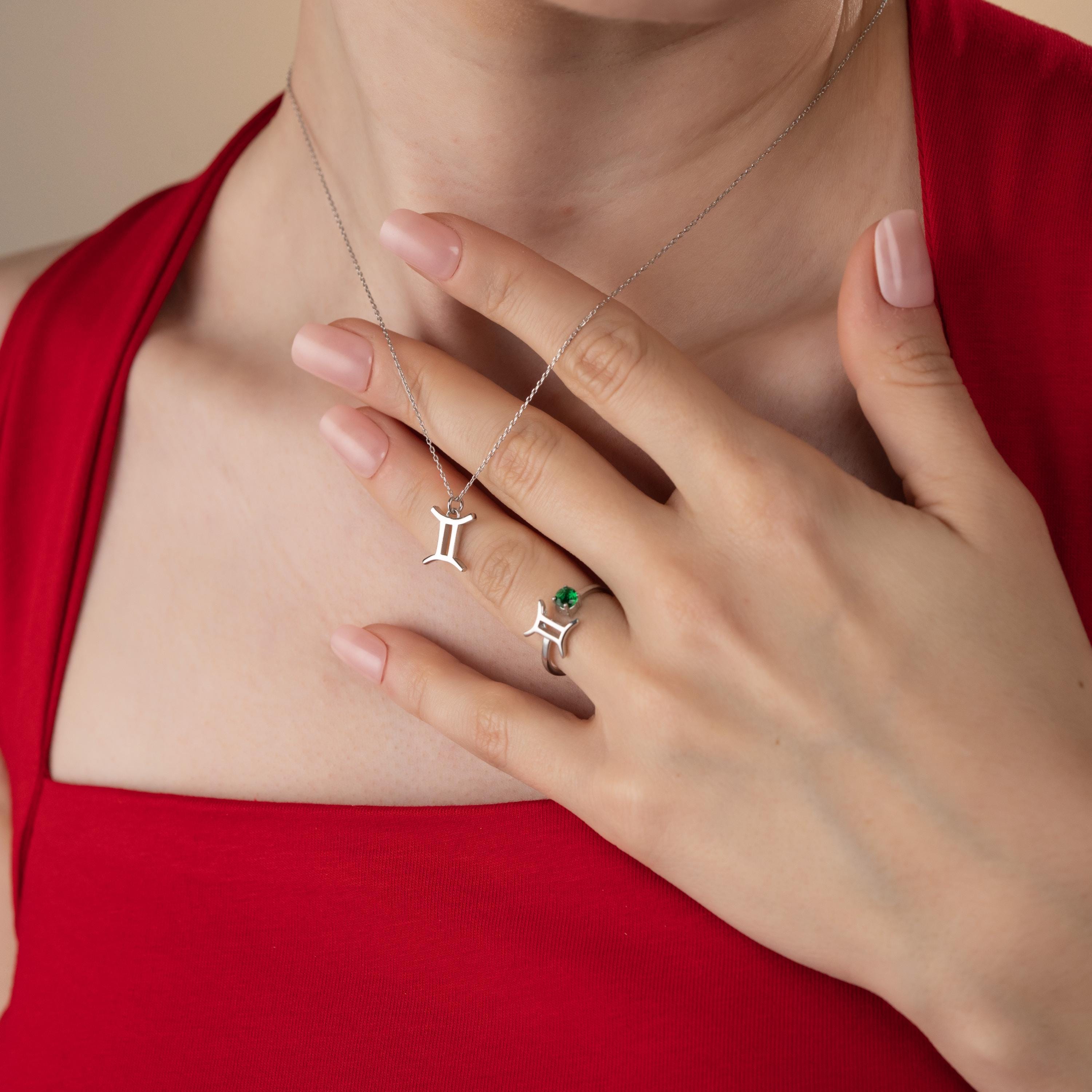 Zodiac Necklace And Adjustable Ring Set , Personalized Zodiac Sign Jewelry Set, Horoscope Pendant And Ring Matching Set, Astrology Jewelry