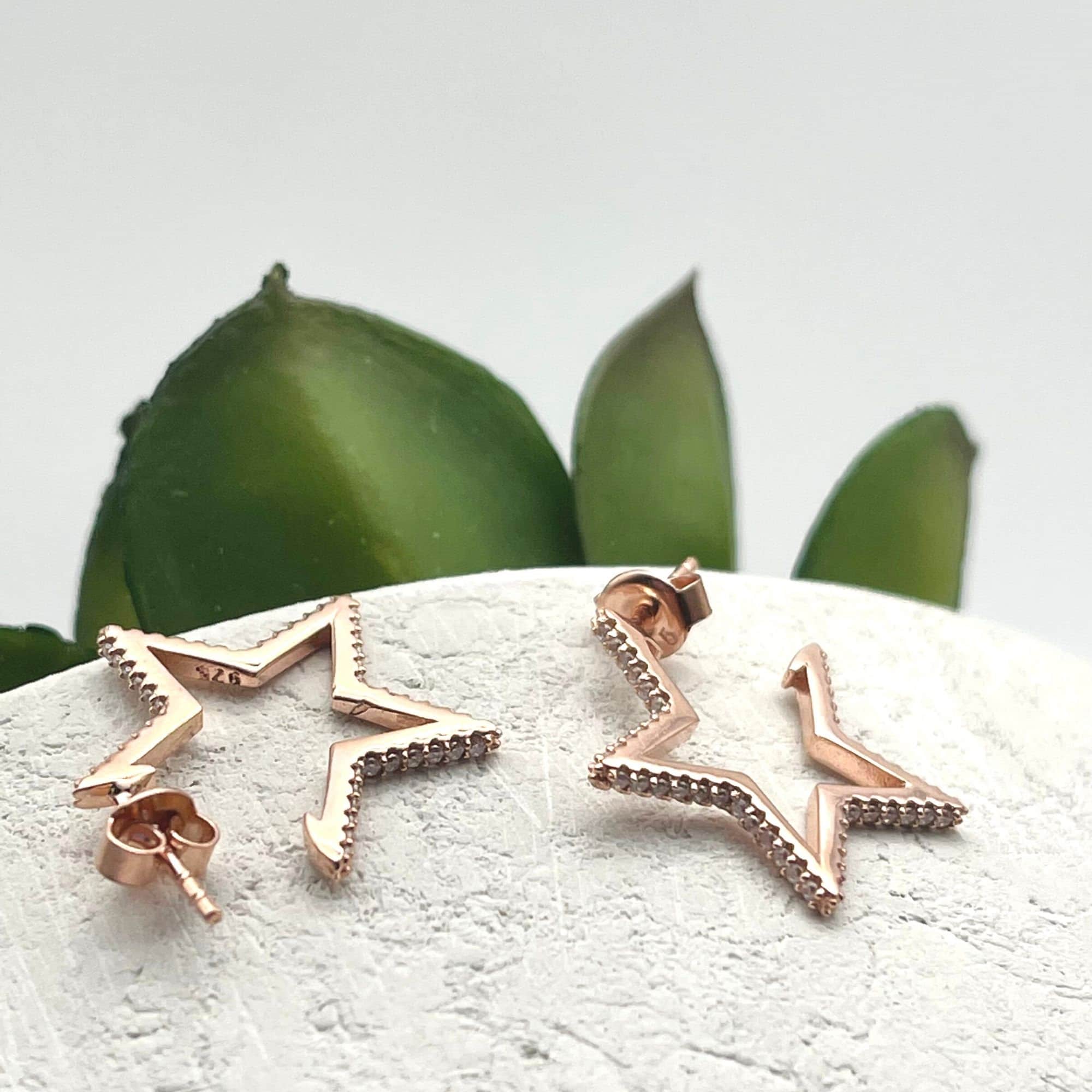Star Shape Stud Earrings - Dazzling Star Earrings - Minimalist Rose Gold Color Star Earrings - Sterling Silver Jewelry