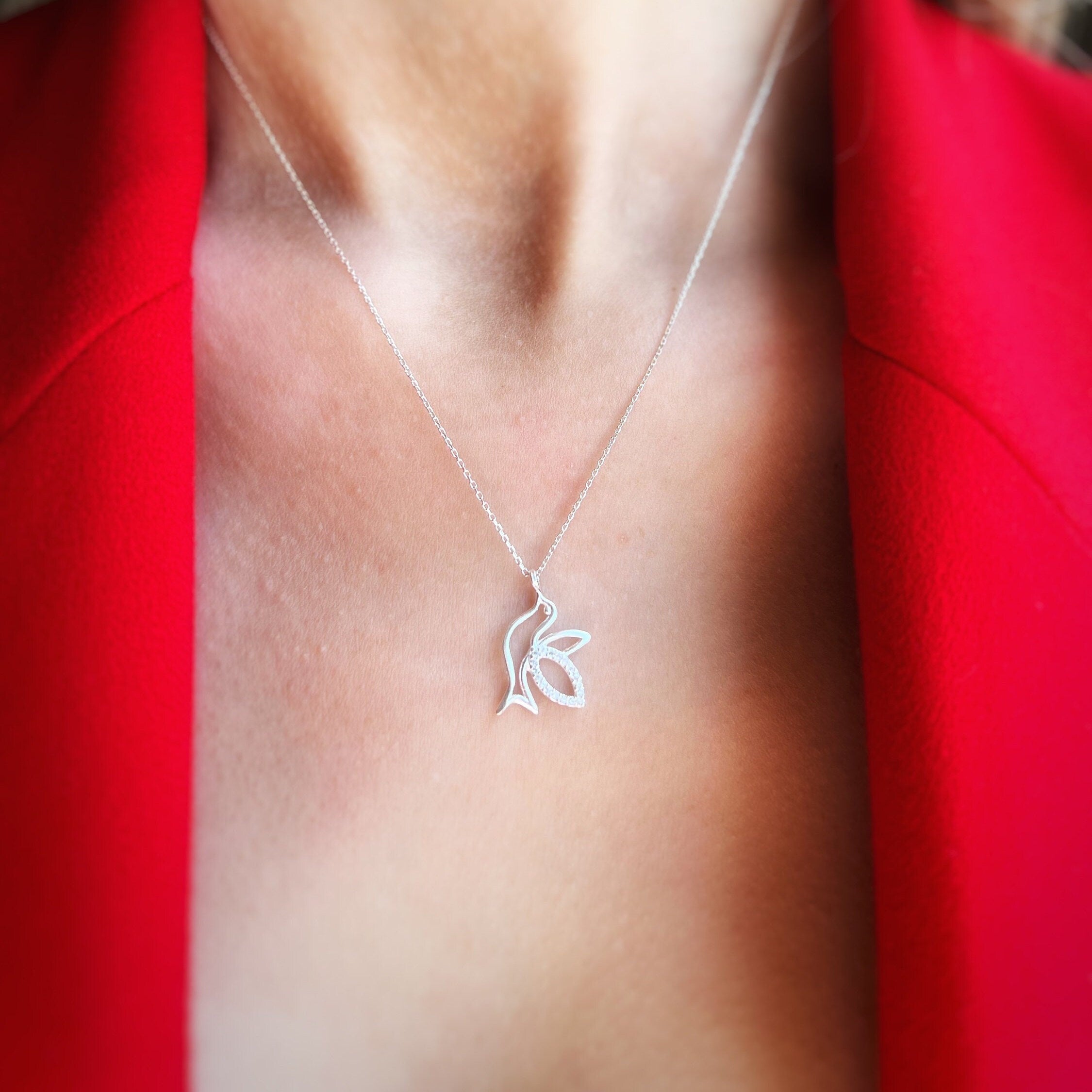 Sideway Bird Necklace | Bird Pendant Sterling Silver Necklace | Flying Bird Necklace | Nature Inspired Jewellery | Dainty Silver Necklace