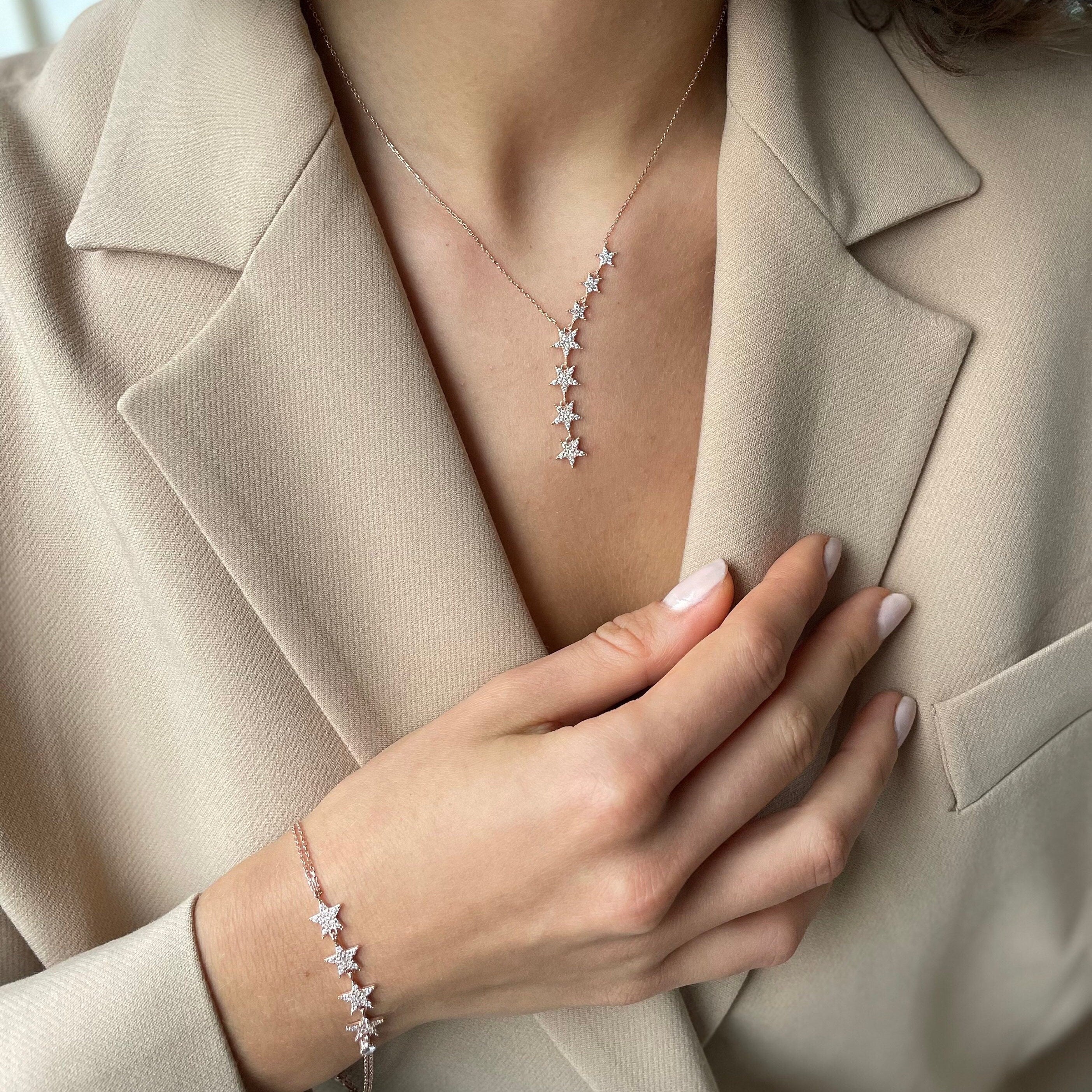 Gold Color Star Lariat Necklace - Asymmetric Y Shape Drop Star Pendant - Silver / Gold / Rose Gold Chain Options -