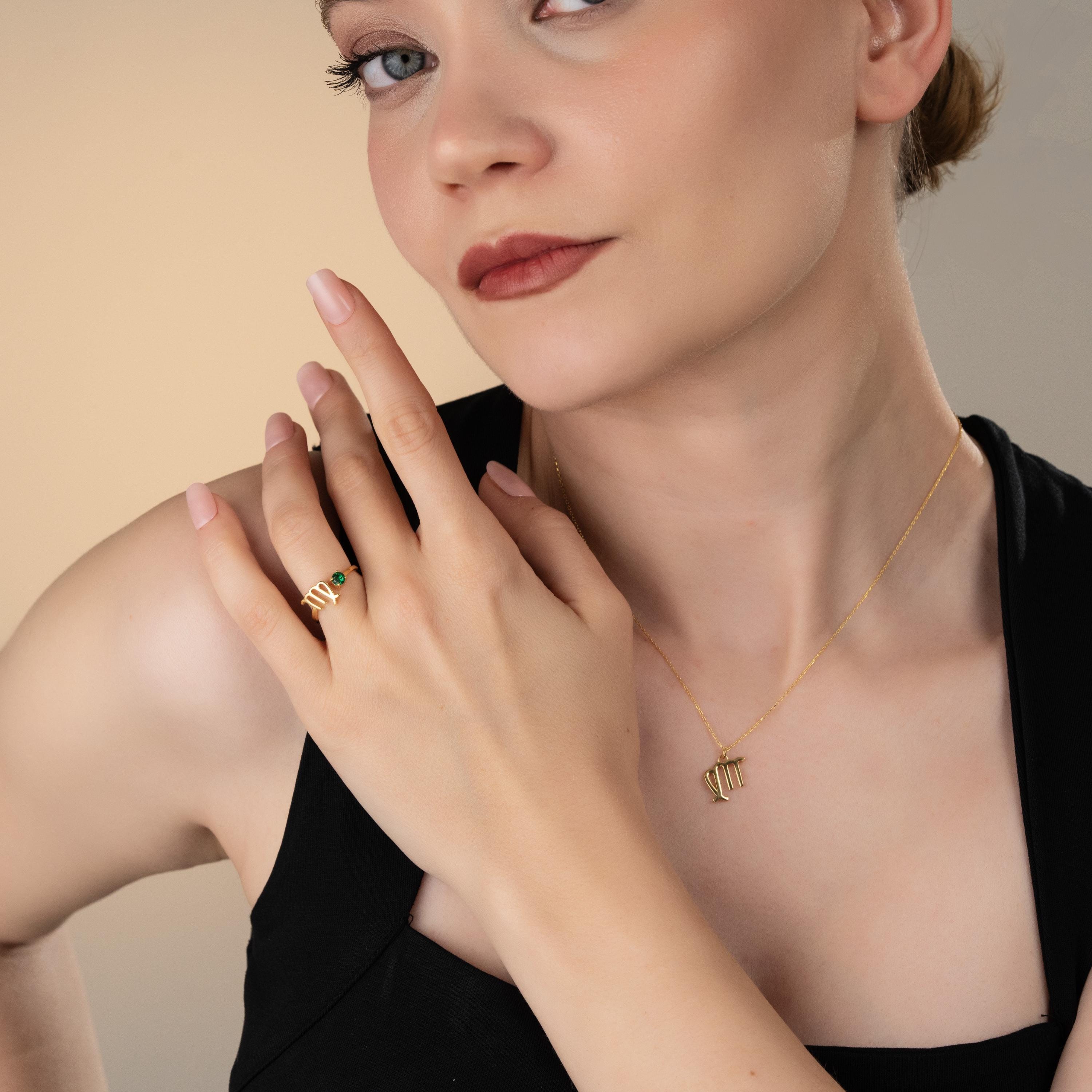 Zodiac Sign Jewelry Set, Horoscope Necklace And Ring, Astrology Gift