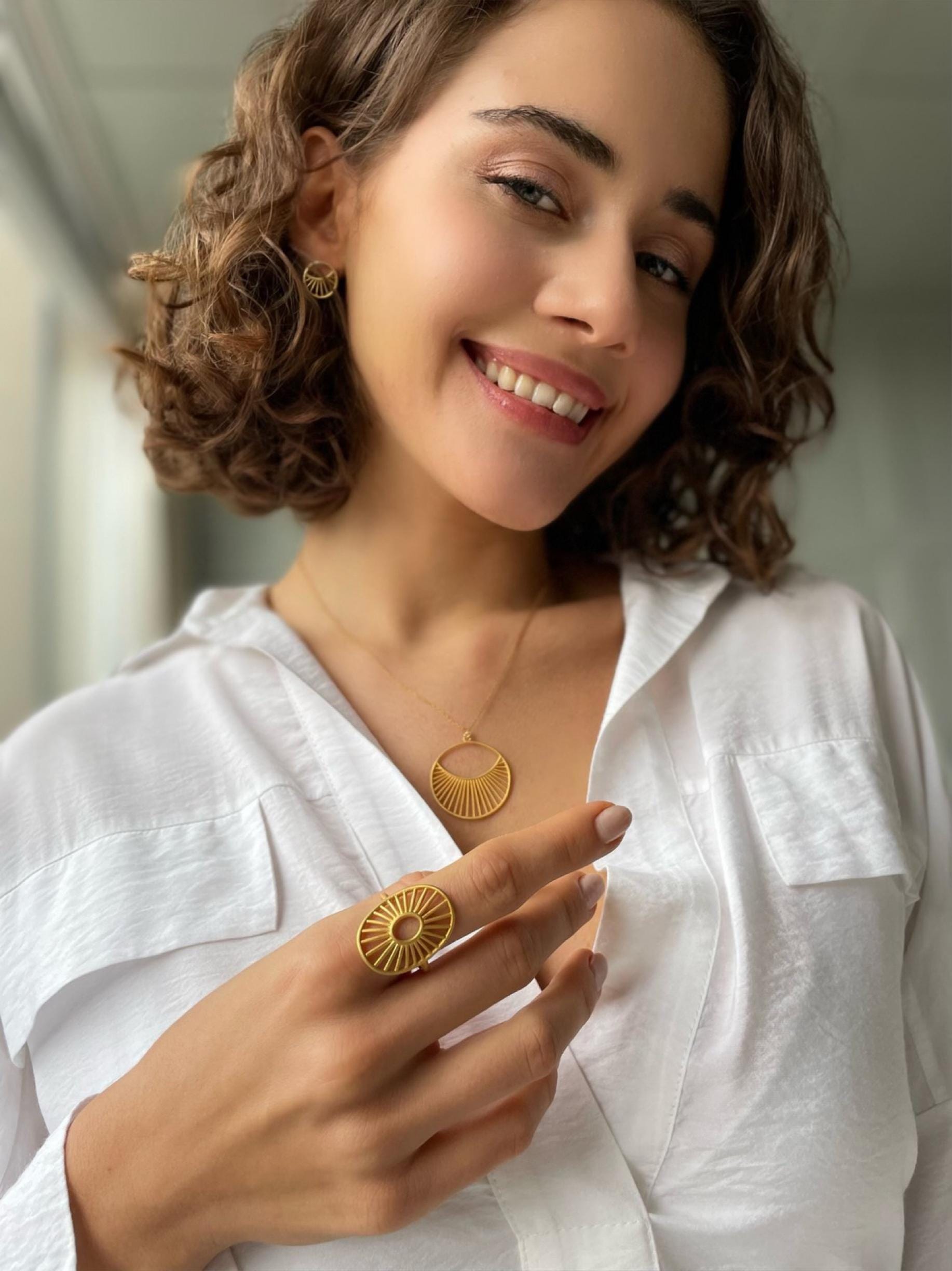 Antique Gold Plated Daylight Necklace - 925 Sterling Silver Jewelry - Womens Jewelry - Sunrise Necklace -